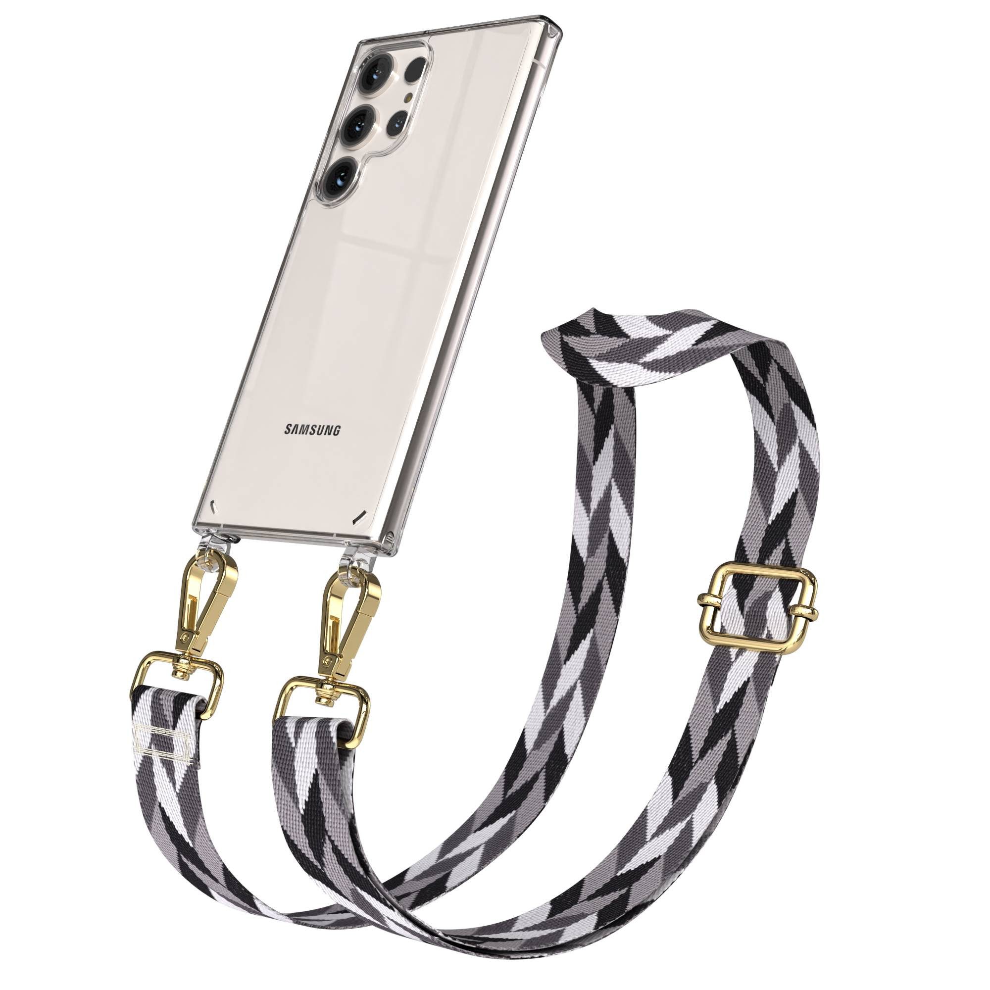 EAZY CASE Handykette Umhängeband für Samsung Galaxy S23 Ultra 6,8 Zoll, Handy Grau-Schwarz Mix Necklace Hülle mit langem Band