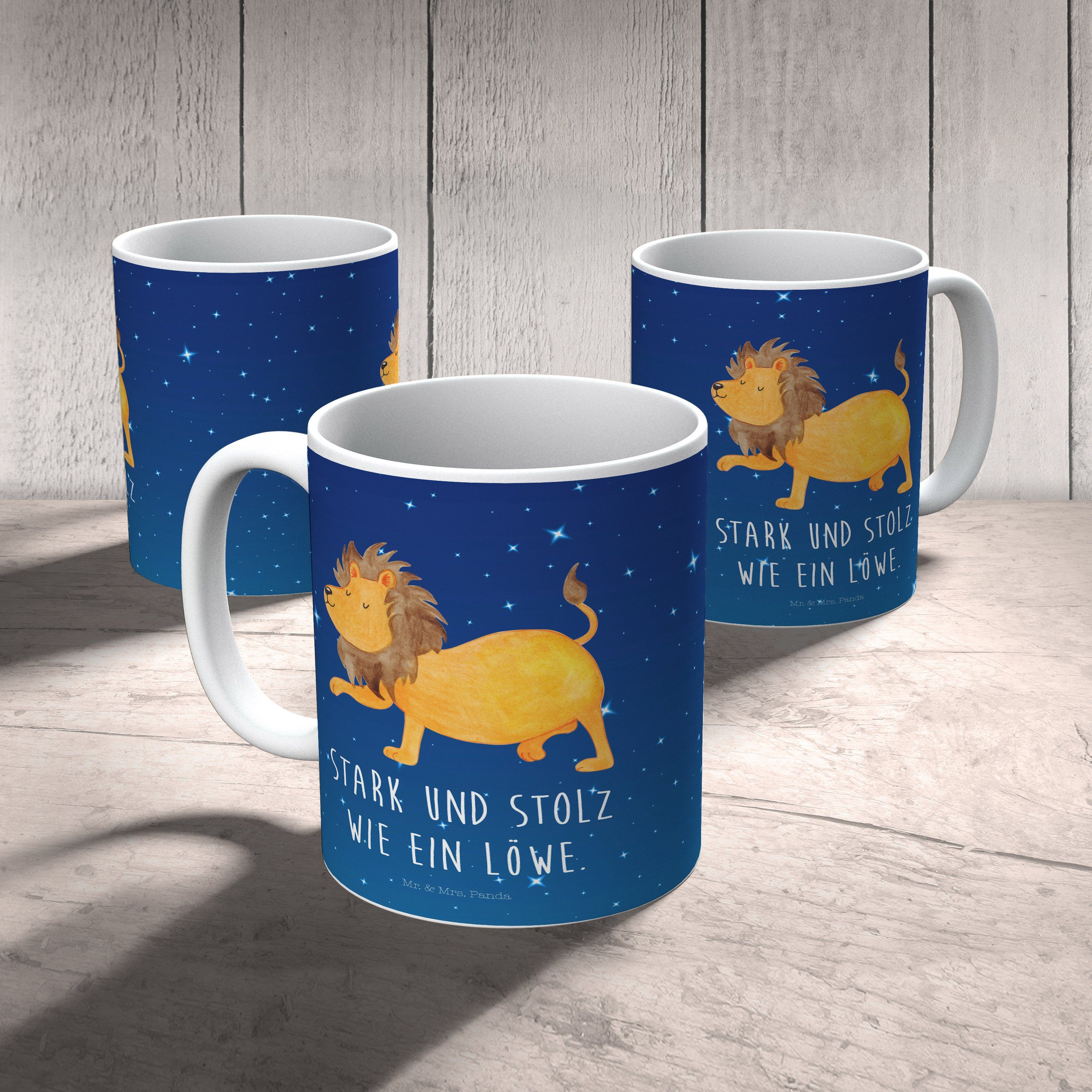 Mr. & Mrs. Panda Tasse Sternzeichen Löwe - Sternenhimmel Blau - Geschenk, Tasse Sprüche, Geb, Keramik