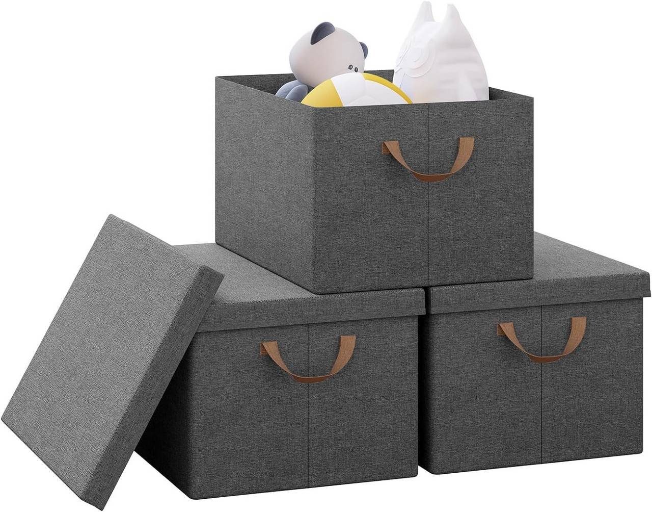 Woltu Aufbewahrungsbox (3 St., Set), mit Deckel, mit Griffen, faltbare Box für Kleidung Spielzeug