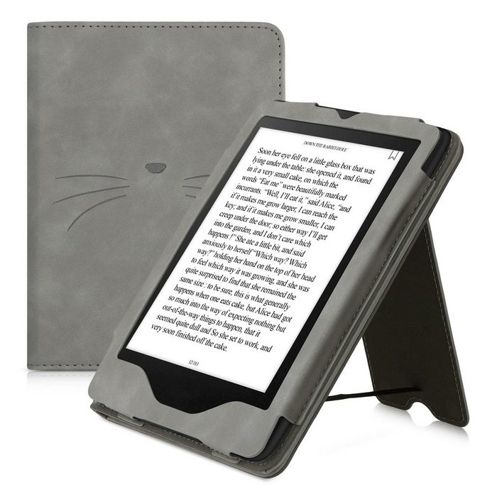 kwmobile E-Reader-Hülle Schutzhülle für Amazon Kindle Paperwhite 11. Generation 2022 Handschlaufe - Cover Katze Miau Design