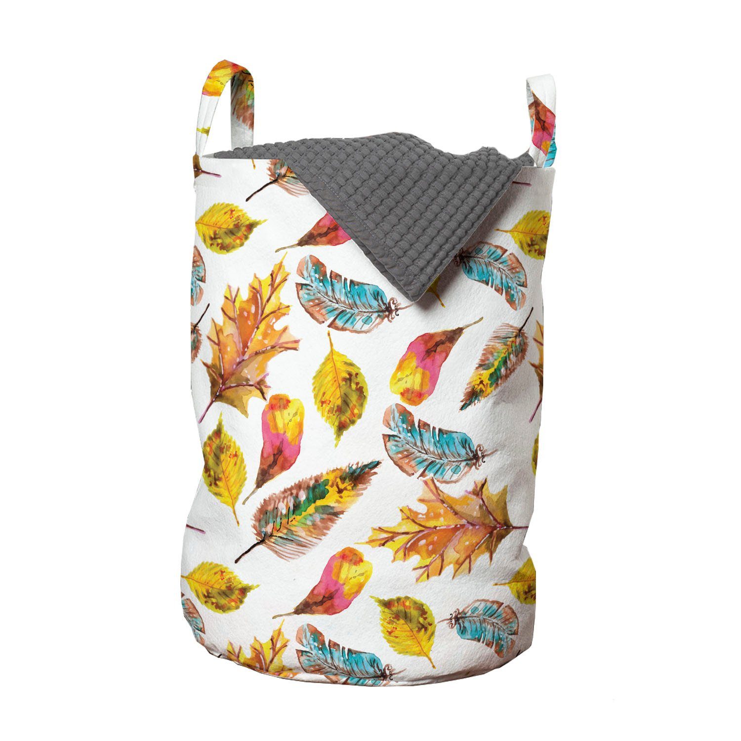 Abakuhaus Wäschesäckchen Wäschekorb mit Griffen Kordelzugverschluss für Waschsalons, Aquarell Blätter Fal Saison