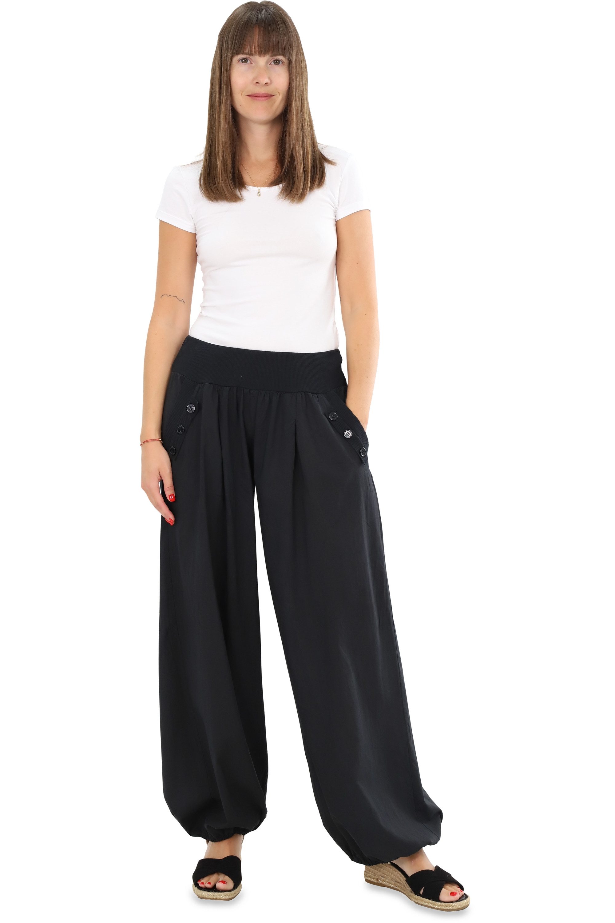 malito more than fashion Haremshose malito Damen Pumphose mit Zierknöpfen 23245P Sommer Aladinhose Freizeithose locker & lässig Einheitsgröße – Bild 5 von 5