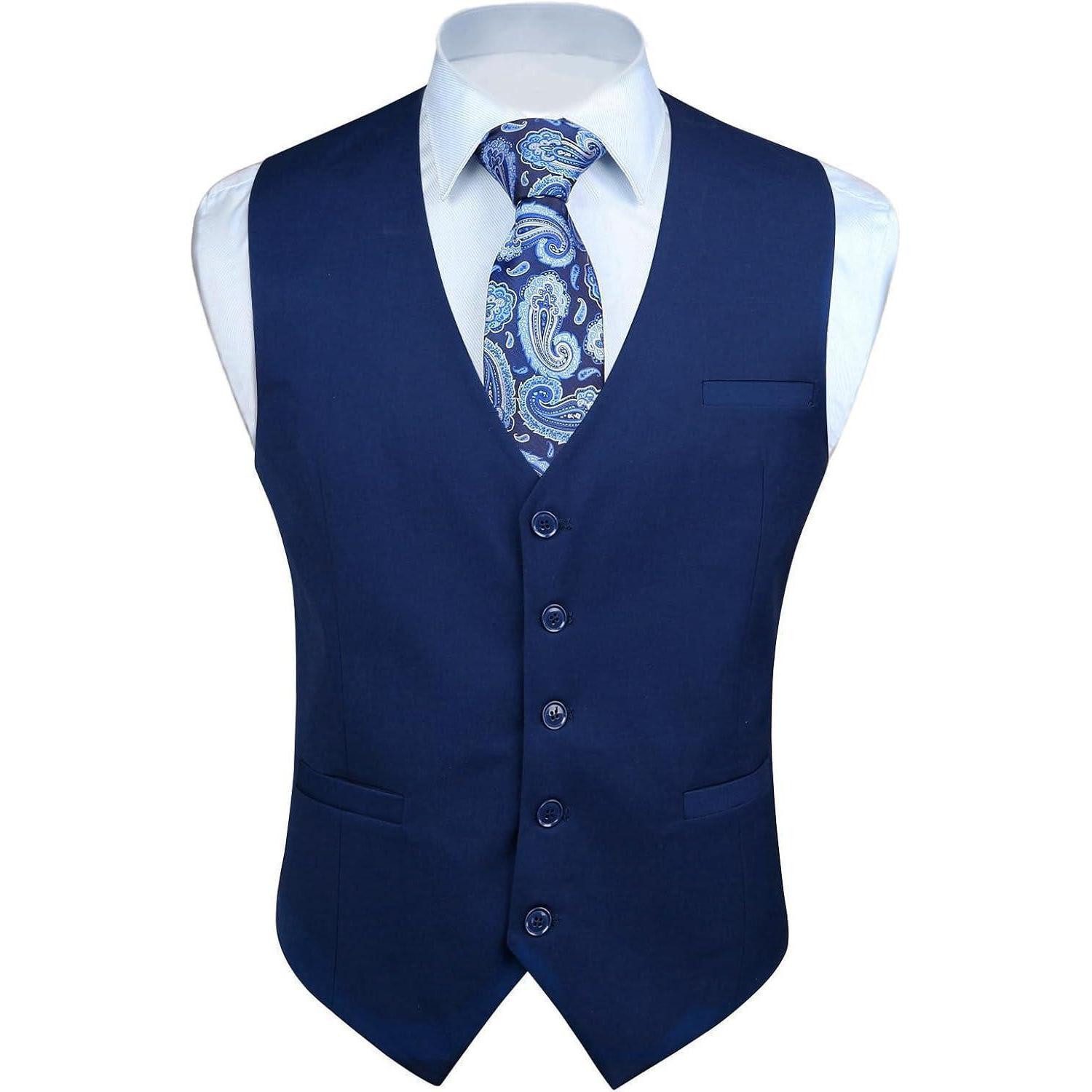 LuxusKollektion Krawatte Anzugweste Herren Business Hochzeit einfarbig Taschen M Marineblau-1