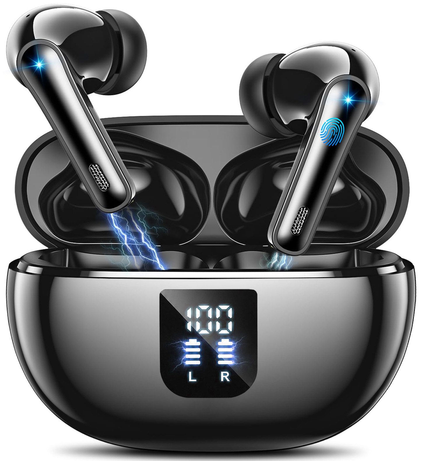 Fyrove In Ear Kopfhörer, 2026 Kopfhörer Kabellos Bluetooth 5.4 HiFi Stereo In-Ear-Kopfhörer (Noise Cancelling 90 Std Spielzeit In Ear Kopfhörer mit 4 ENC Noise Cancelling Mics, IPX7 Wasserdicht Ohrhörer, Kabellose Kopfhörer mit LED‑Anzeige)