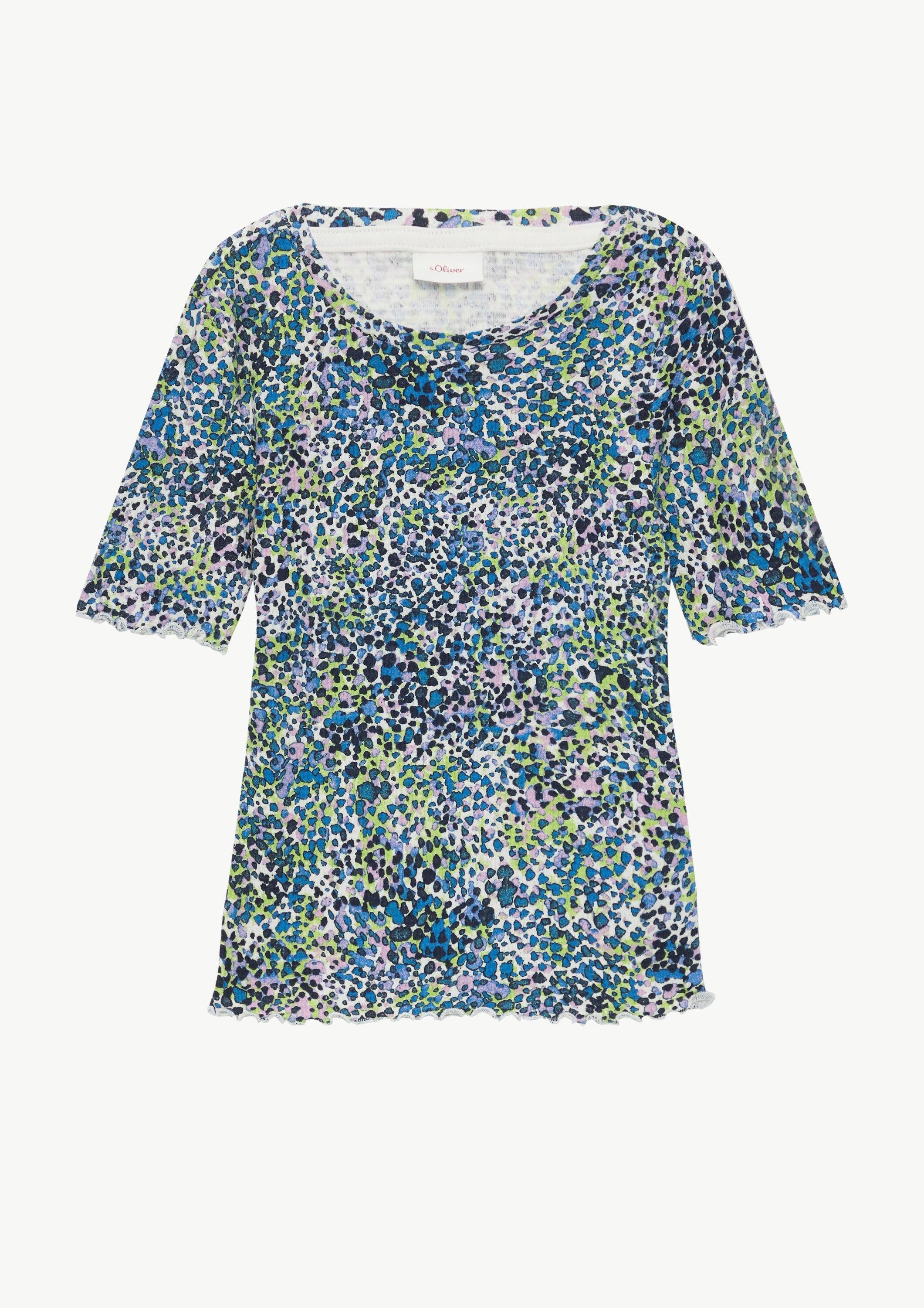 s.Oliver Kurzarmshirt T-Shirt T-Shirt im Slim Fit mit Ajourmuster und Rollsaum