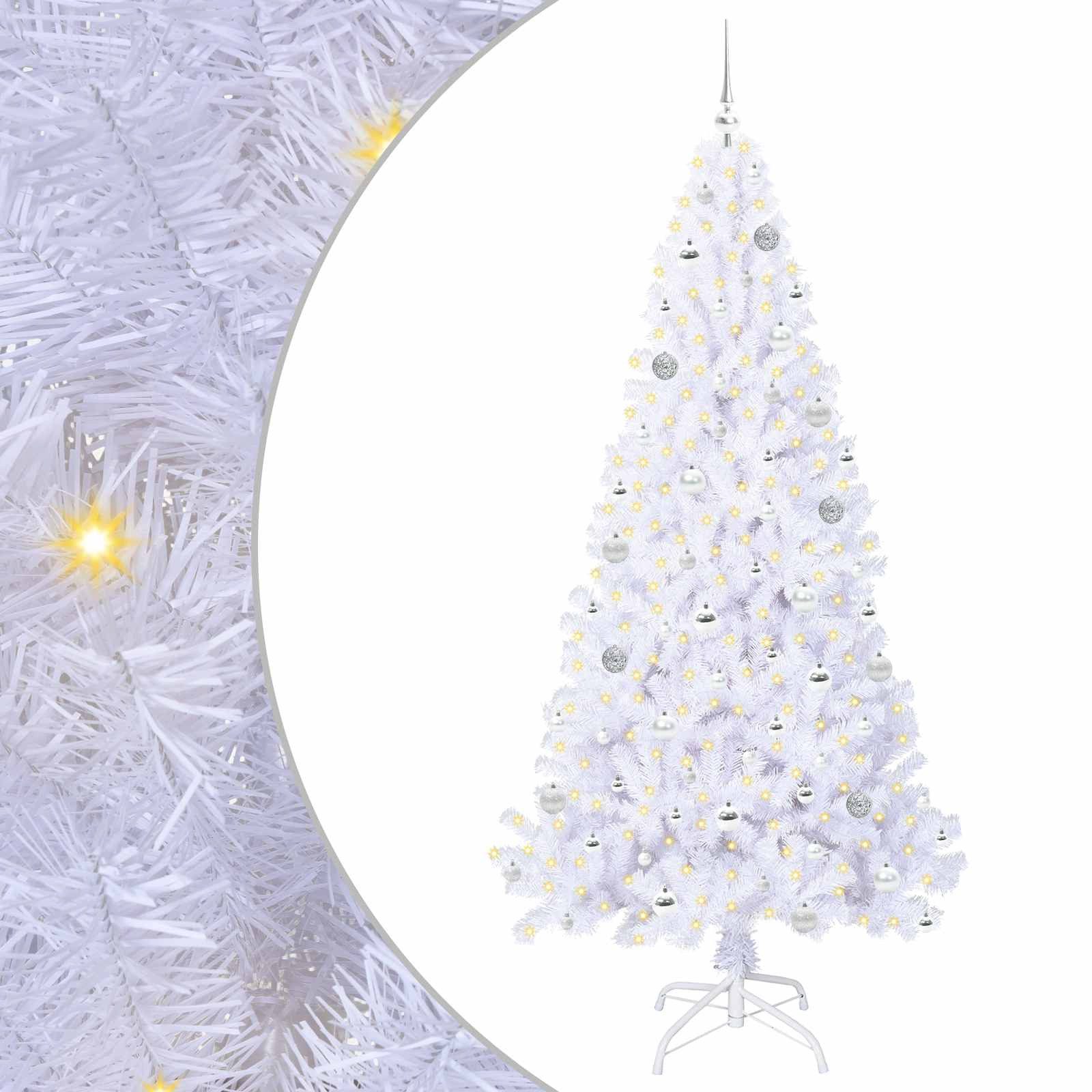 vidaXL Künstlicher Weihnachtsbaum Künstlicher Weihnachtsbaum Weiß 210 cm PVC und Stahl