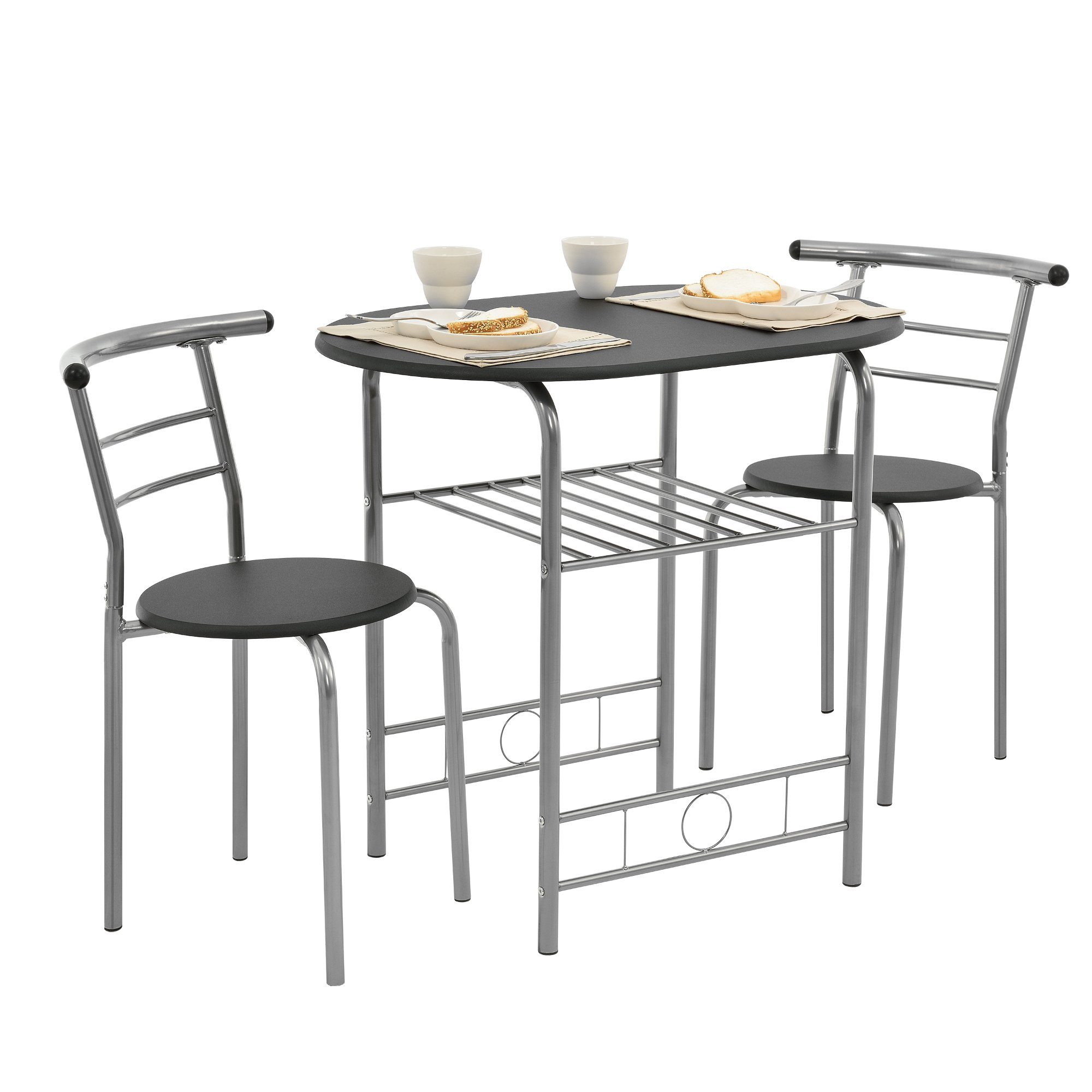 en.casa Sitzgruppe, (3-tlg), »Ylitornio« Bistro Set Esstisch oval mit 2  Stühlen schwarz/silber online kaufen | OTTO