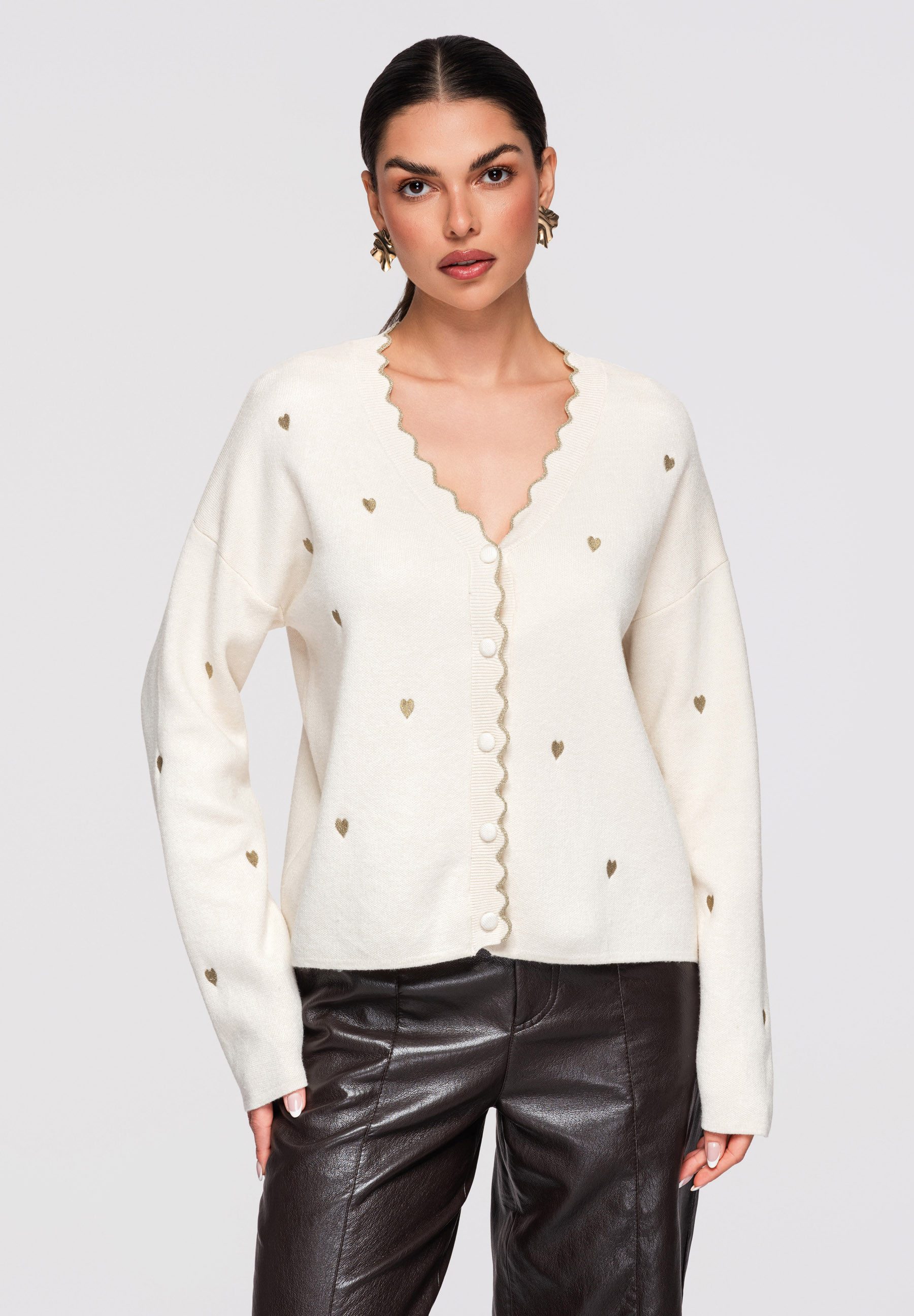 OMBRE Cardigan Strick-Cardigan in Hüftlänge mit Herzmotiv