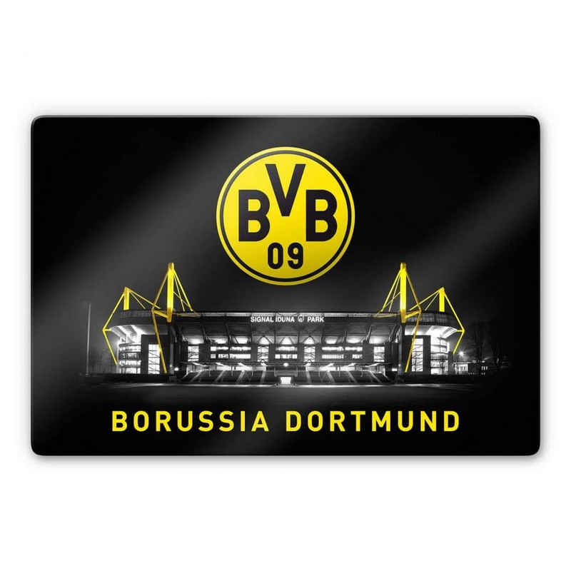 Borussia Dortmund Gemälde Fußball Glasbild BVB Logo Signal Iduna Park mit Emblem, Sportverein Deko Bilder