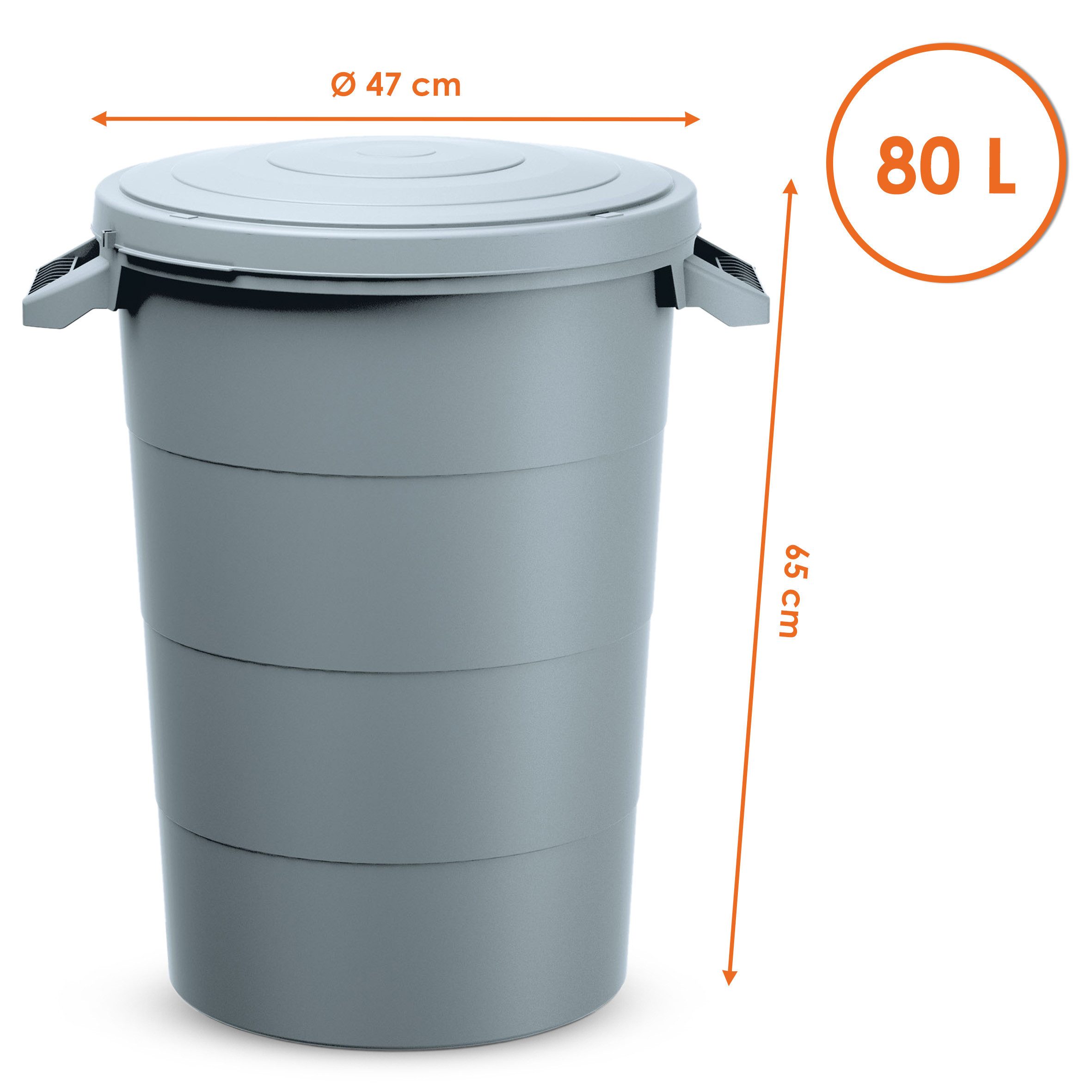 Spetebo Regentonne Regentonne 80 Liter mit Deckel - grau, 80.00 l, (Packung, 1-tlg., mit Tragegriffen), Universal Kunststoff Garten Tonne