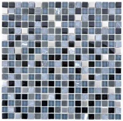 Mosani Mosaikfliesen Glasmosaik Mosaikfliese Edelstahl schwarz anthrazit dunkelgrau
