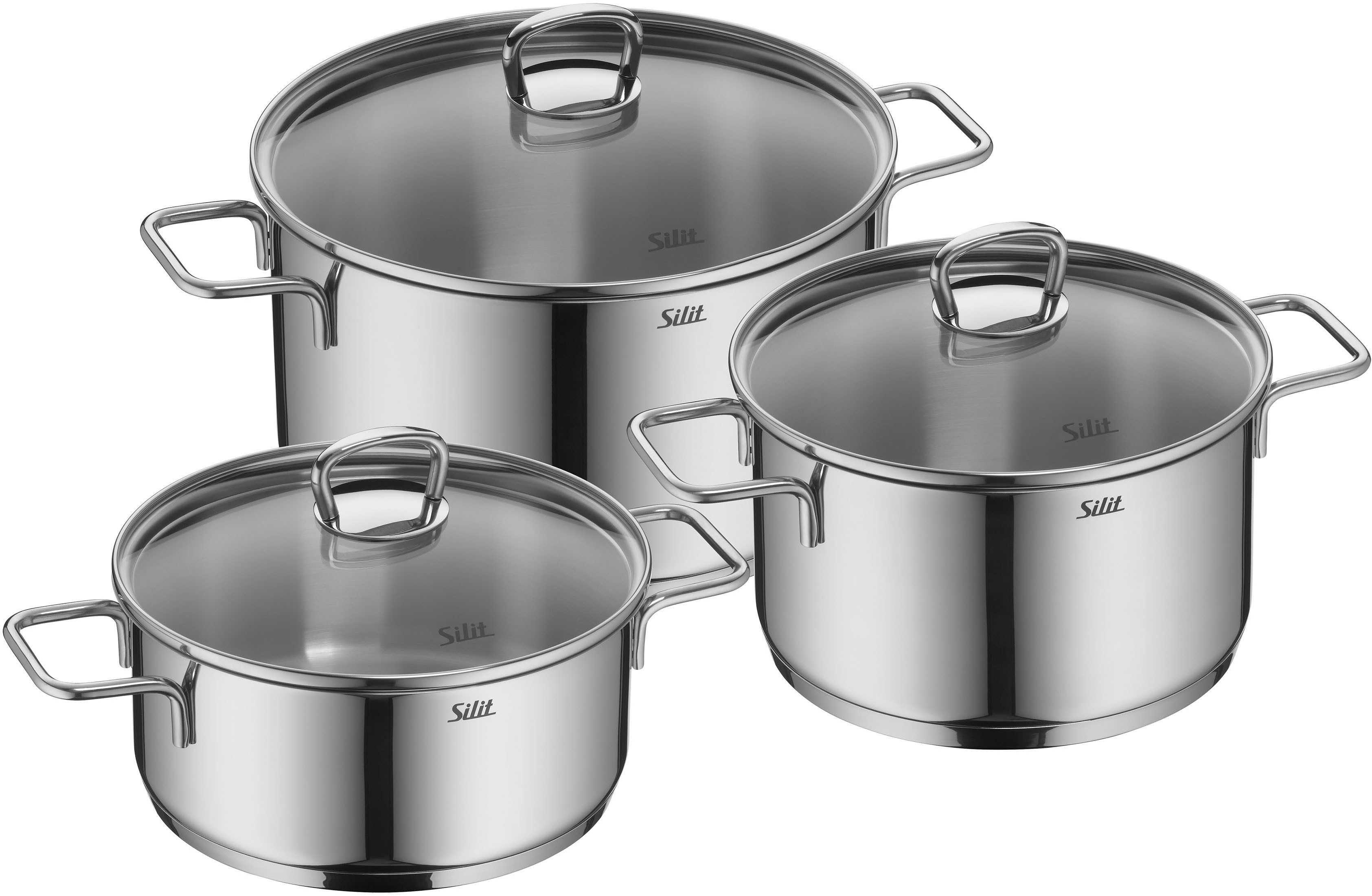 Silit Topf-Set Alicante, Edelstahl 18/10 (Set, 6-tlg), Silitherm-Allherdboden, induktionsgeeignet, spülmaschinengeeignet