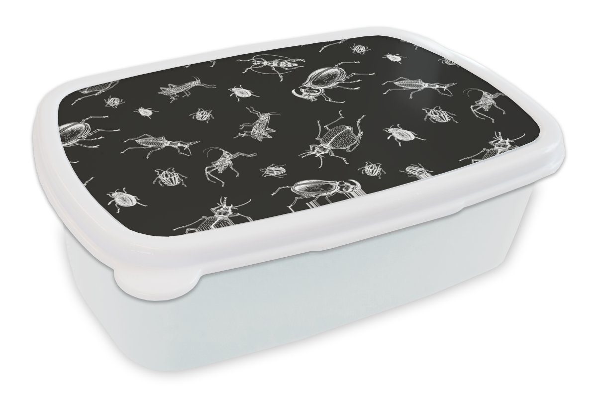 MuchoWow Lunchbox Muster Erwachsene, (2-tlg), - - Jungs Insekten und Kinder für Schwarz Kunststoff, und Brotbox und Weiß, Mädchen Brotdose, für