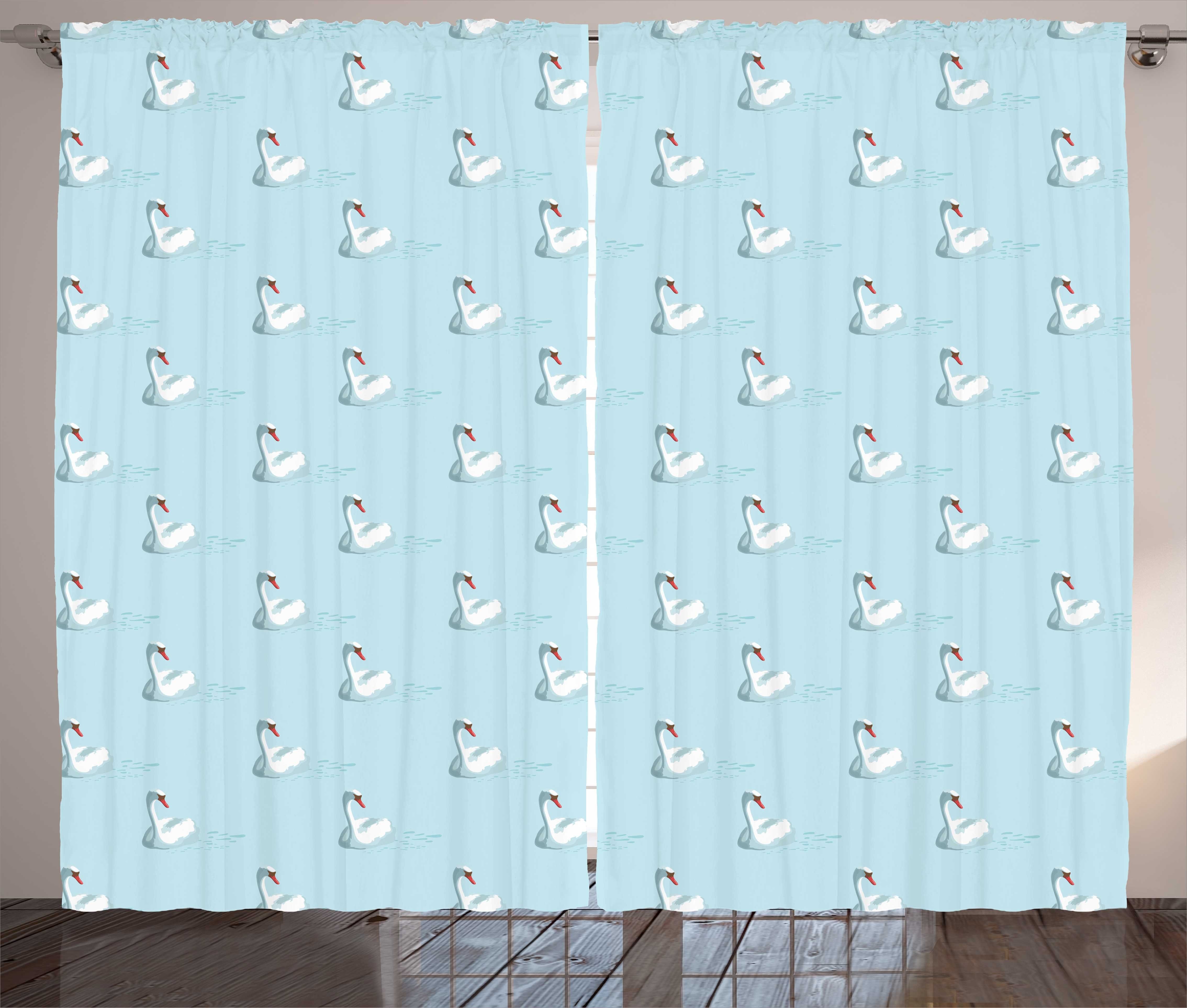 Gardine Schlafzimmer Kräuselband Vorhang mit Schlaufen und Haken, Abakuhaus, Swans Wasservogel Pastell See Vogel