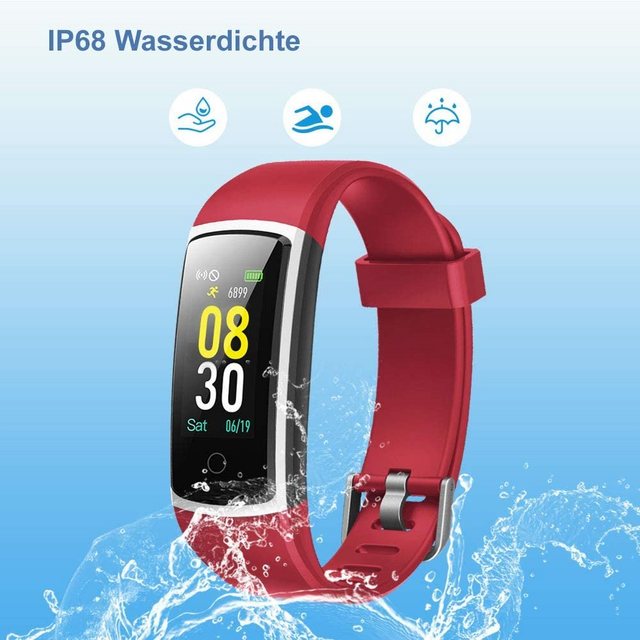 100% Fitness-Tracker »Yamay Fitness Tracker, Fitness Watch Activity Tracker mit Herzfrequenzmesser Uhr Schrittzähler Pulsmesser rot«