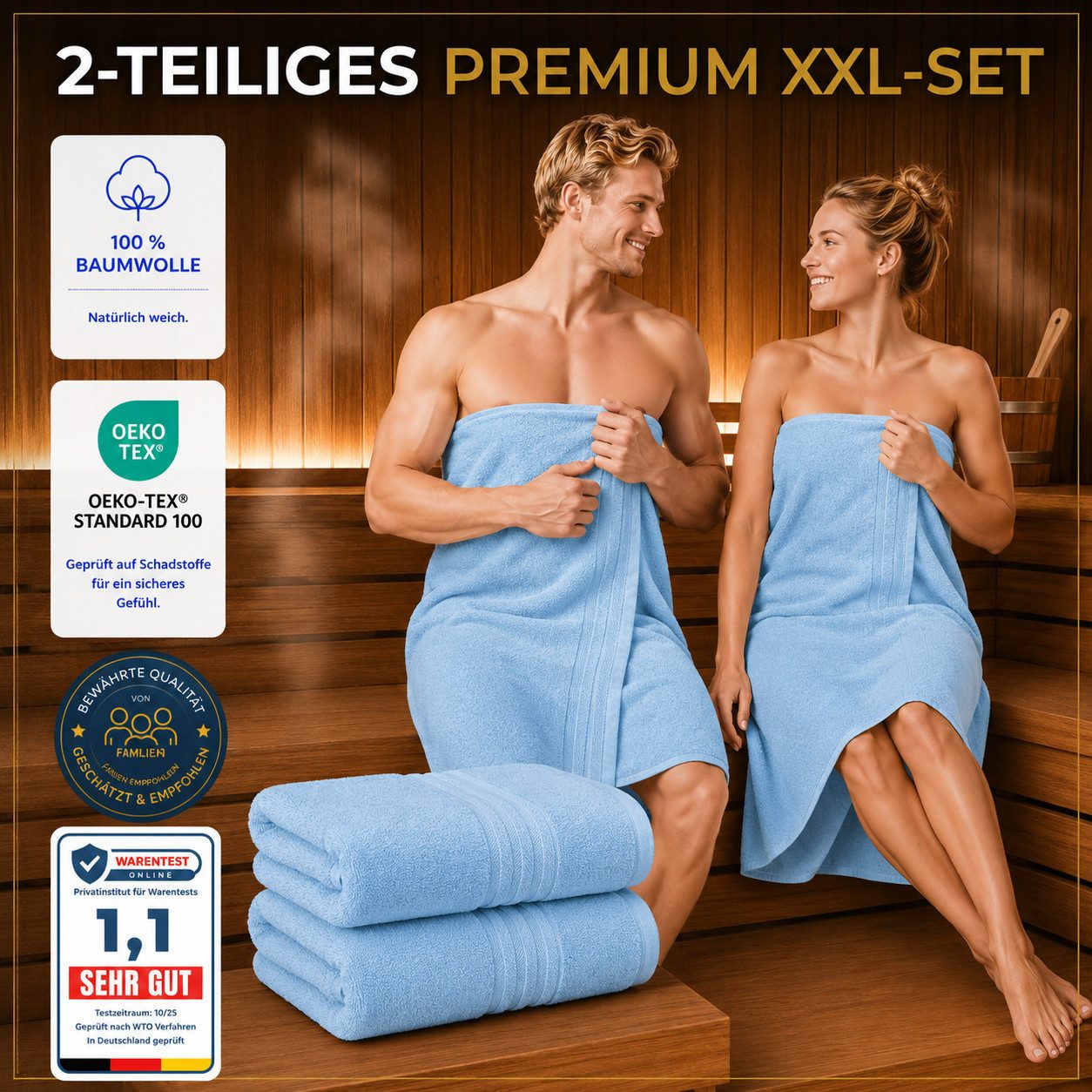 Komfortec Saunatuch 2er Set extra Große - Premium Badetuch - 80x200 XXL, Frottee (2-St), extra Große, 100% Baumwolle, Weich, Schnelltrocknend – Bild 4 von 5