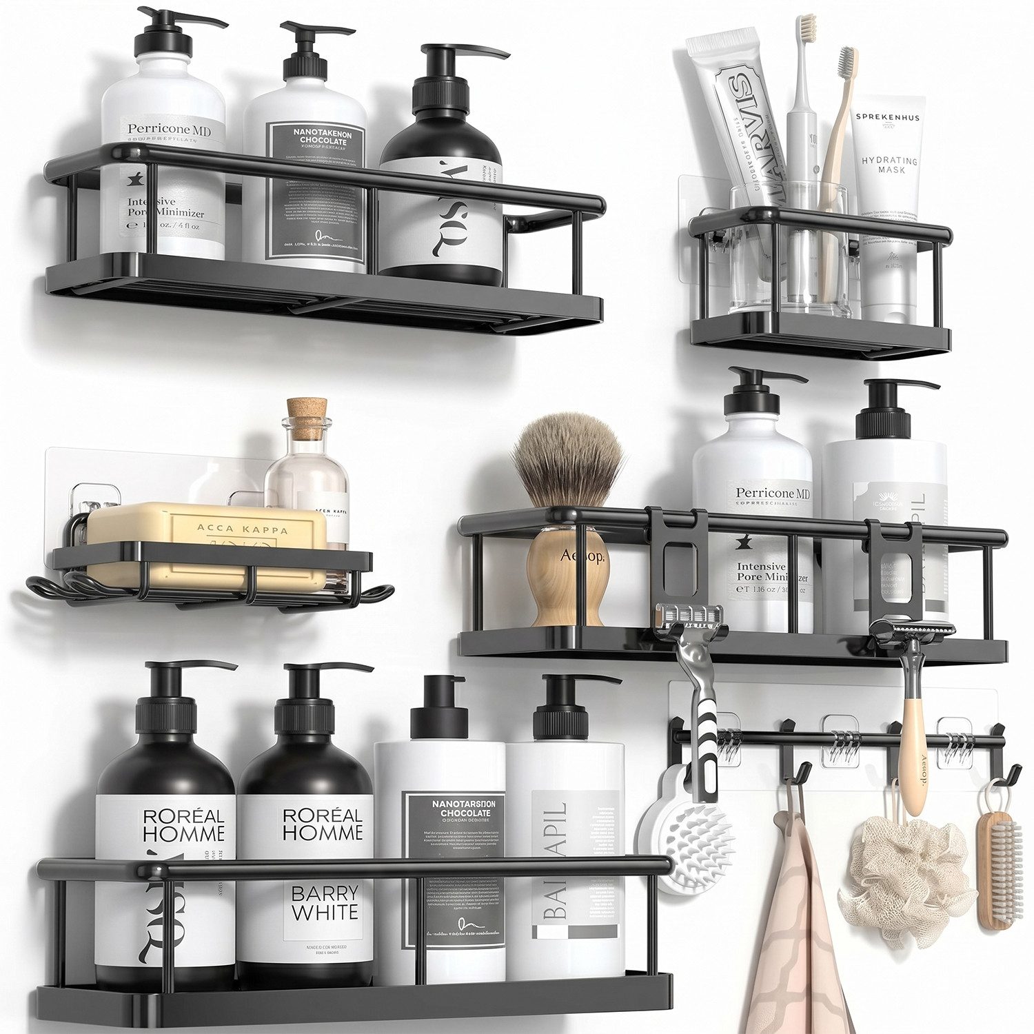 AKKEE Duschablage 6 Stuck, Duschregal Ohne Bohren Badezimmer Organizer, Badezimmerregal Duschkorb für Bäder Küchen