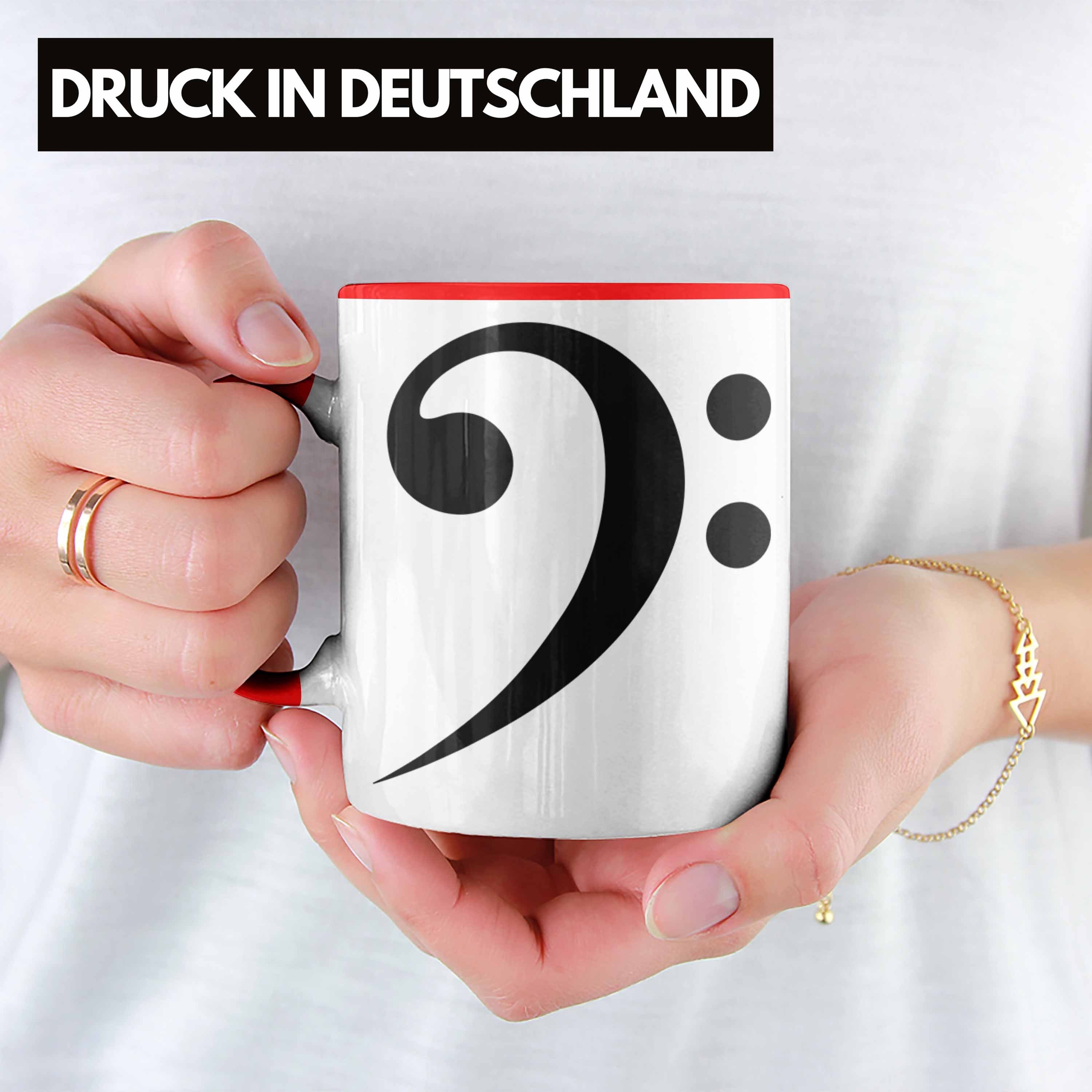 Trendation Tasse Kaffee-Becher Geschenk Bass-Spieler Grafik Rot Tasse Bassist Geschenkidee