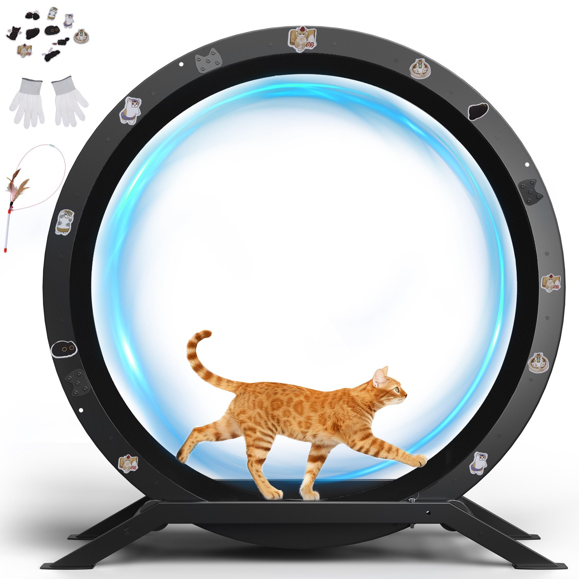 COMHOMA Tier-Intelligenzspielzeug Katzenlaufrad, laufrad Katze, Extra großer 100 cm ultraleises Laufrad, mit Abnehmbarer Teppich und Spielzeug
