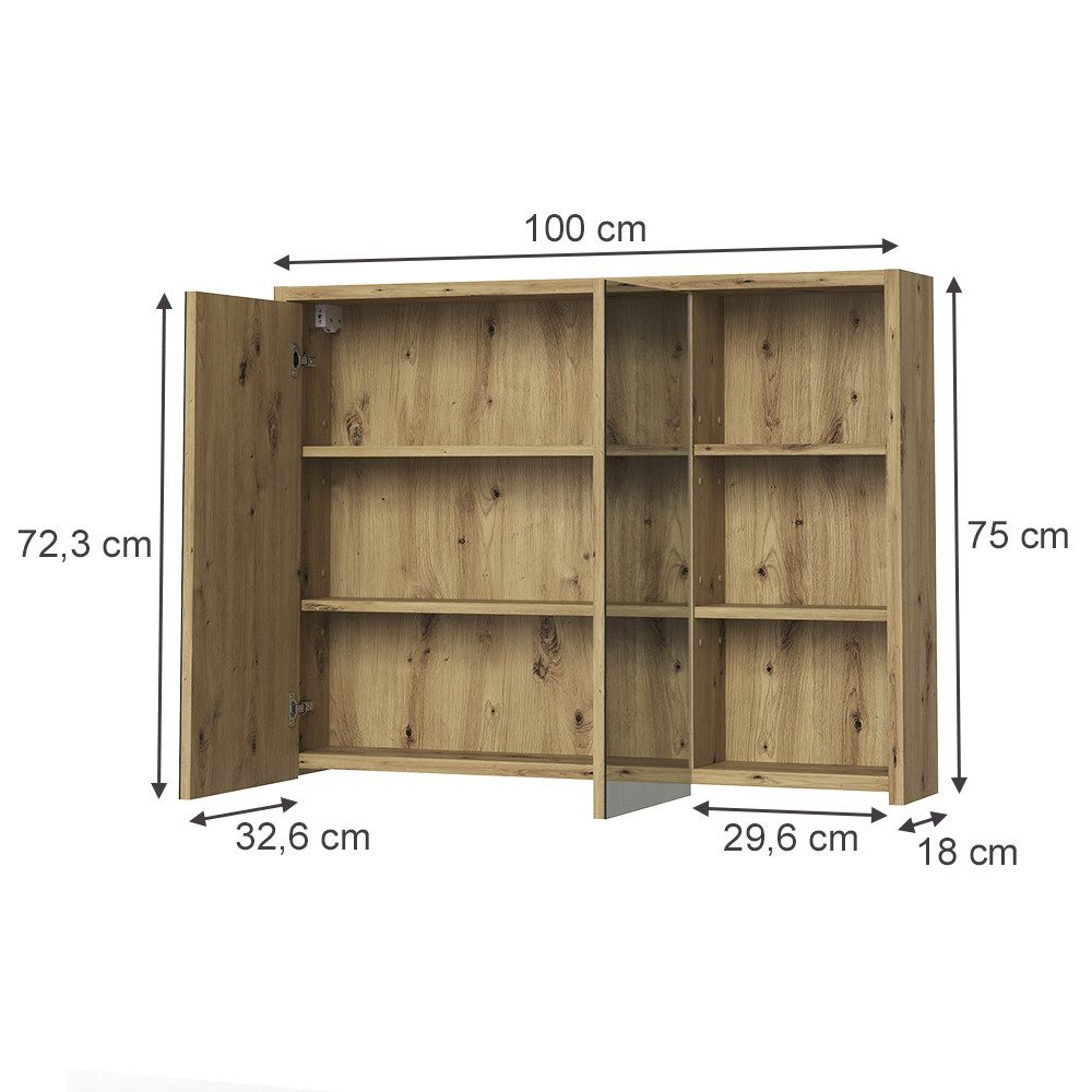 Vicco Badezimmerspiegelschrank Viola, Cashmere/Artisan-Eiche, 100 x 75 cm (1-St)