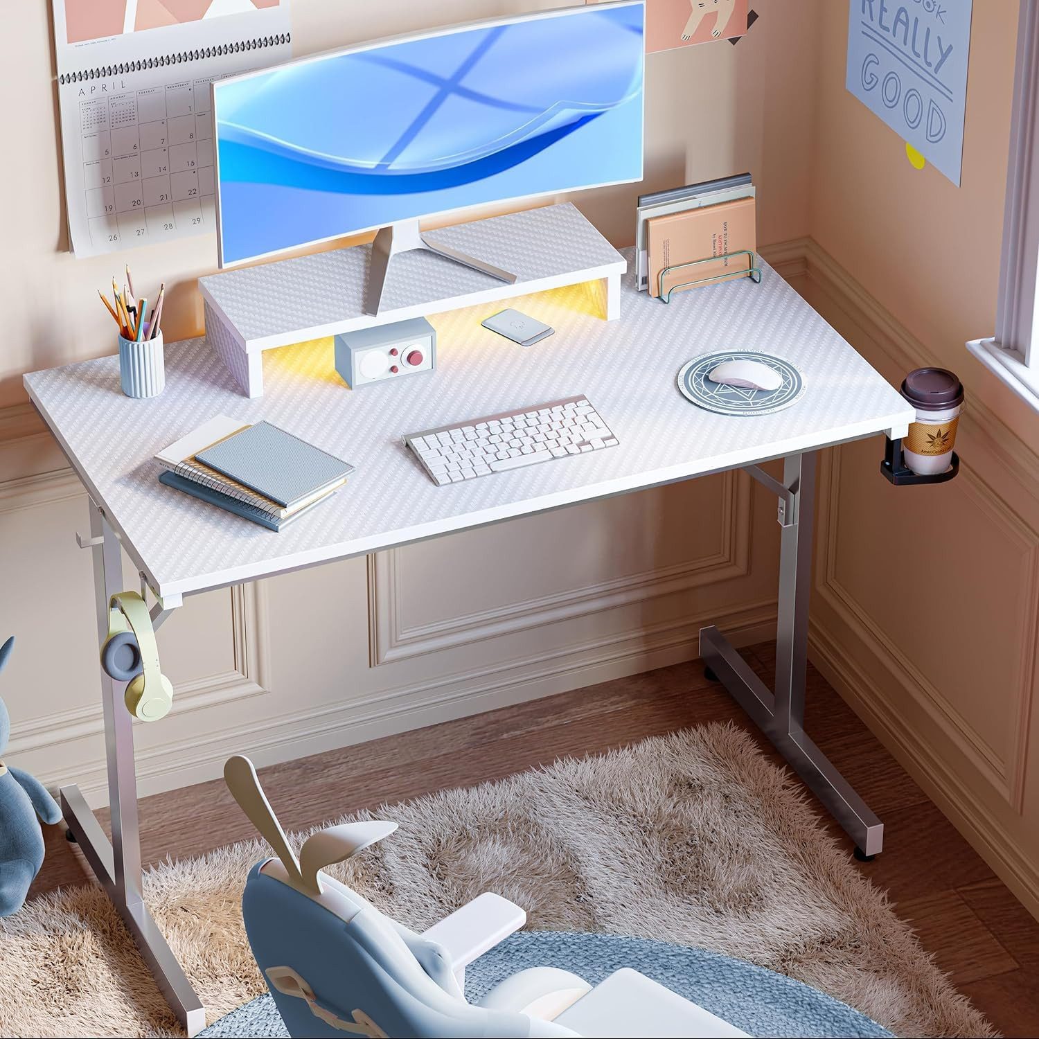 Bestier Gamingtisch 106cm×50cm×85cm Gaming Tisch, Schreibtisch mit LED (1 T günstig online kaufen