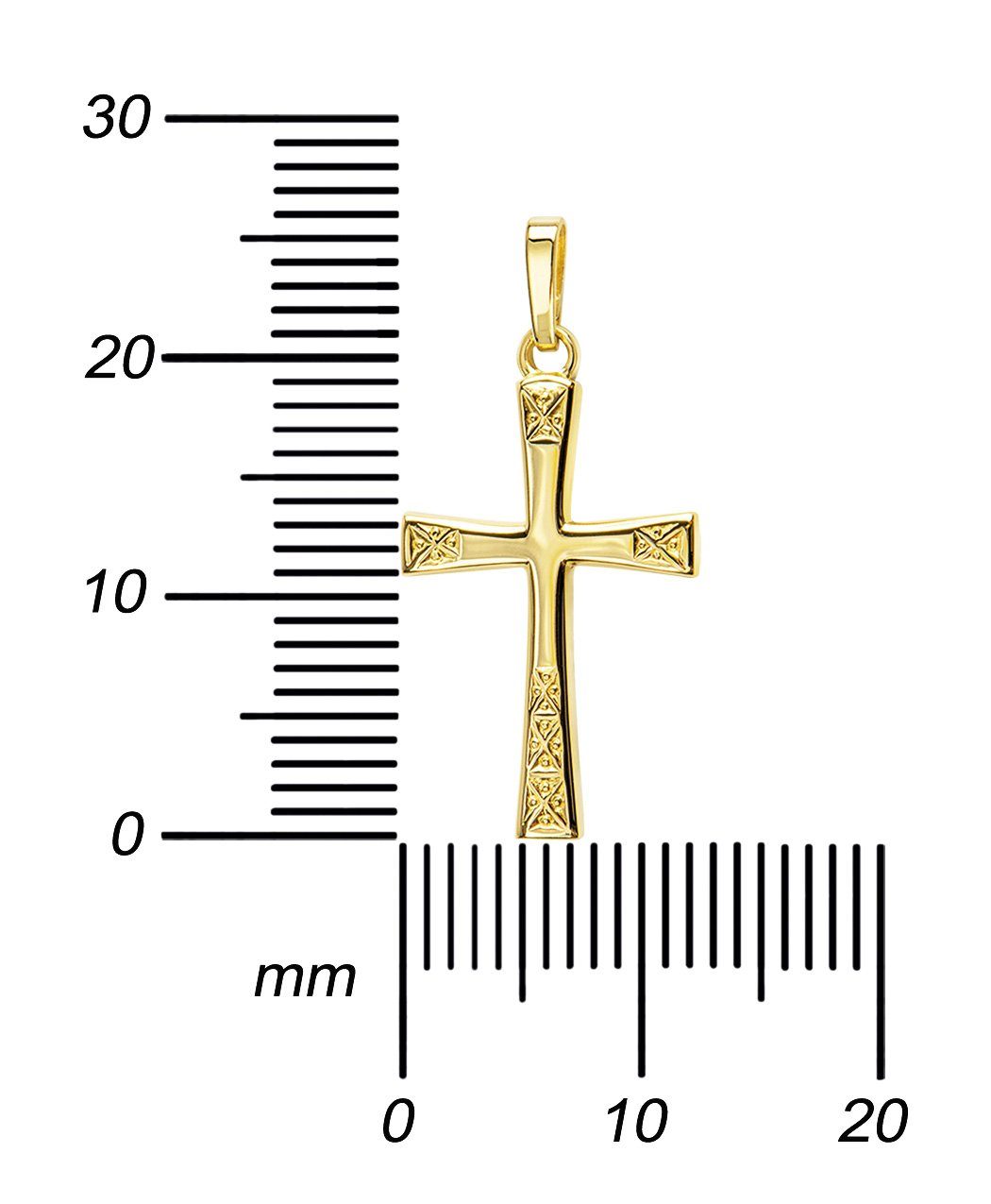 JEVELION Kreuzkette Kreuz Anhänger für und Damen Herren), (Goldkreuz, Germany 70 wählbar Kette. Kette Länge Gold 36 cm 585 - oder in ohne Mit - vergoldet- Made