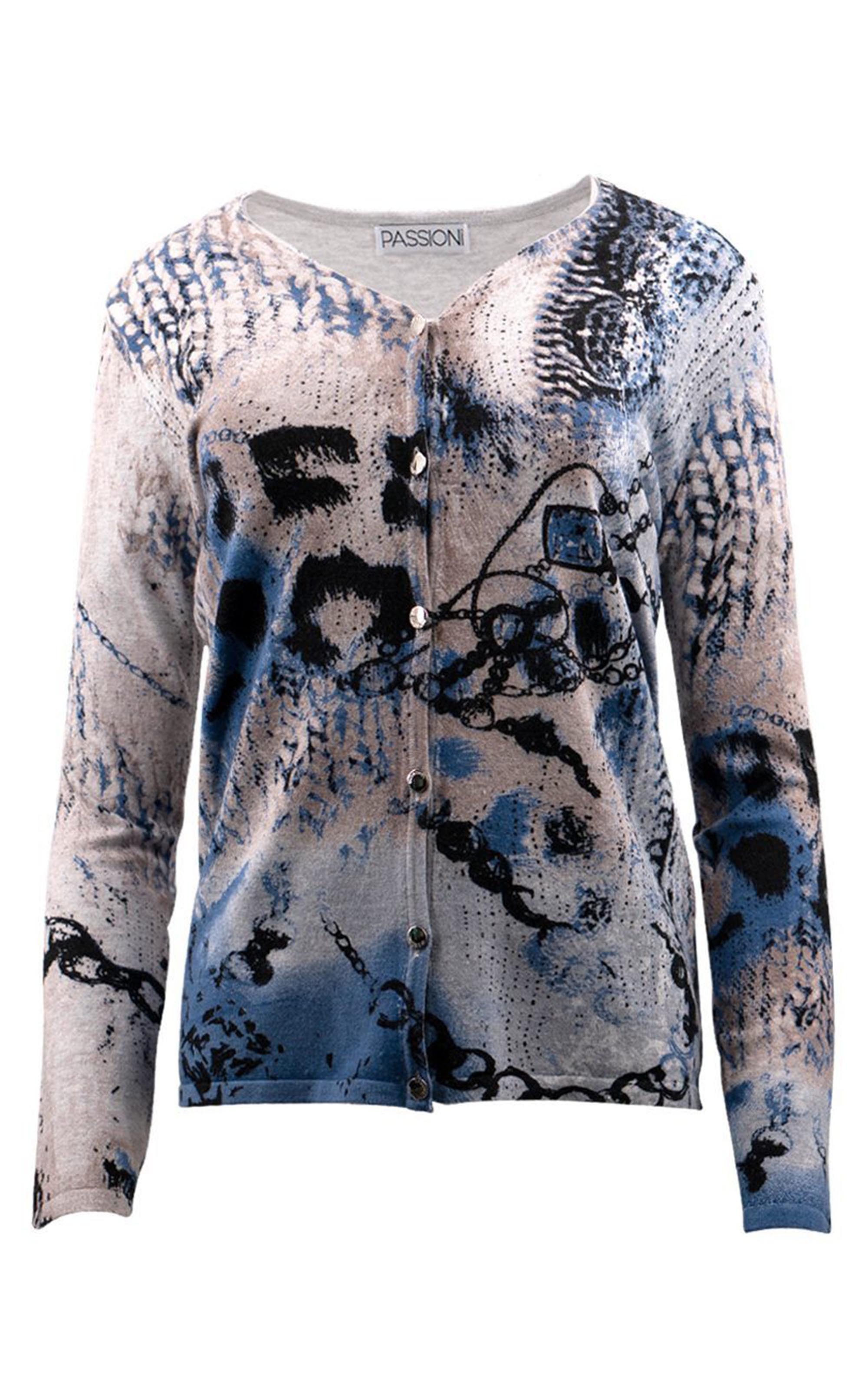 Passioni 2-in-1-Strickjacke mit Print in blau und schwarz Twinset günstig online kaufen