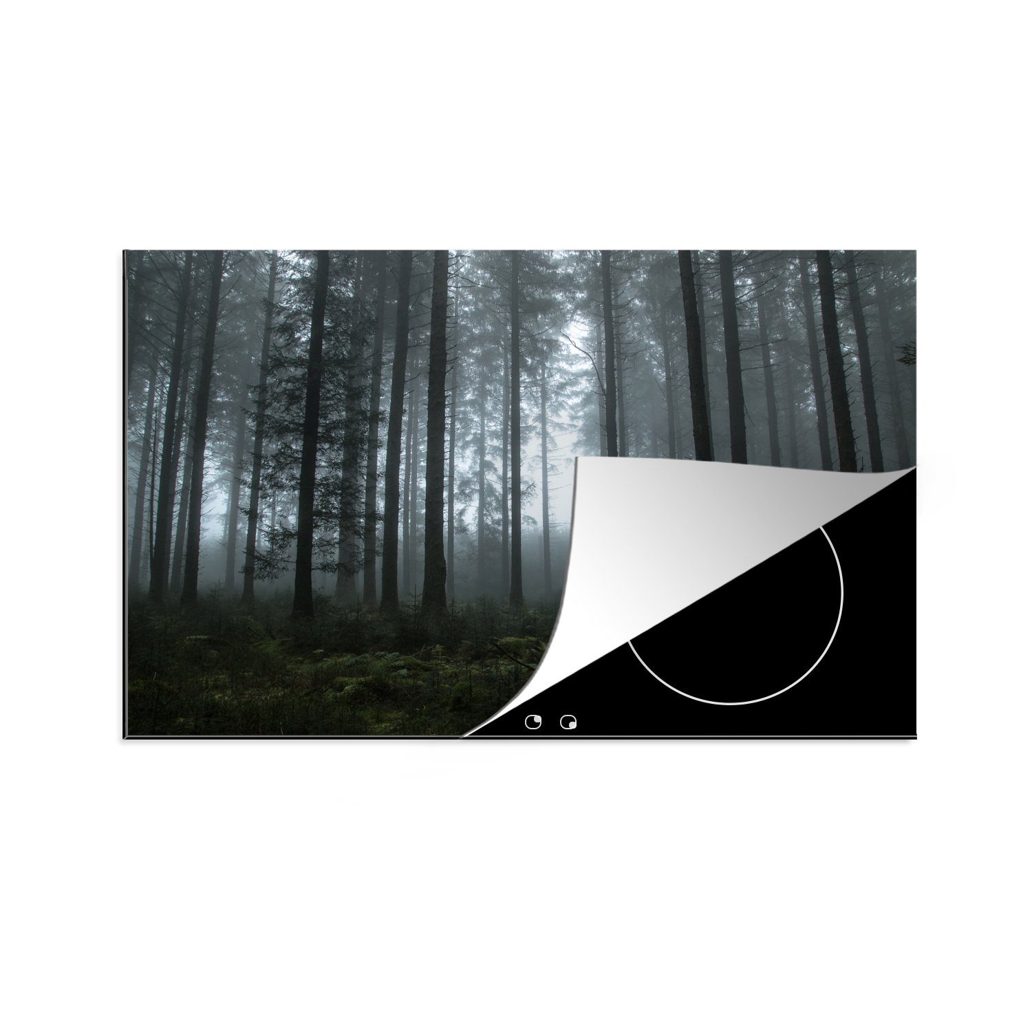 MuchoWow Herdblende-/Abdeckplatte Wald - Licht - Nebel, Vinyl, (1 tlg), 81x52 cm, Induktionskochfeld Schutz für die küche, Ceranfeldabdeckung
