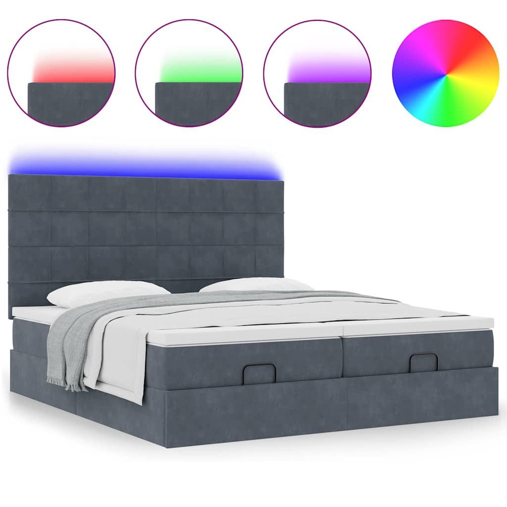 Bett Ottoman-Bett mit Matratzen & LEDs Dunkelgrau 160x200 cm Samt