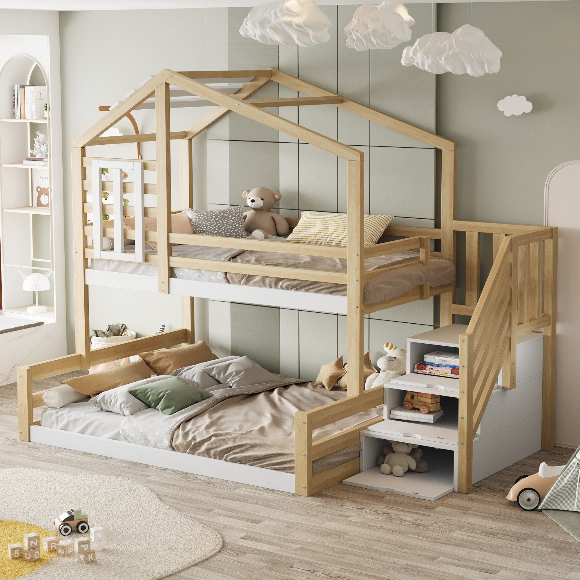 Flieks Etagenbett, Kinderbett 90x200cm+140x200cm mit Haus-Fenster-Design, S günstig online kaufen