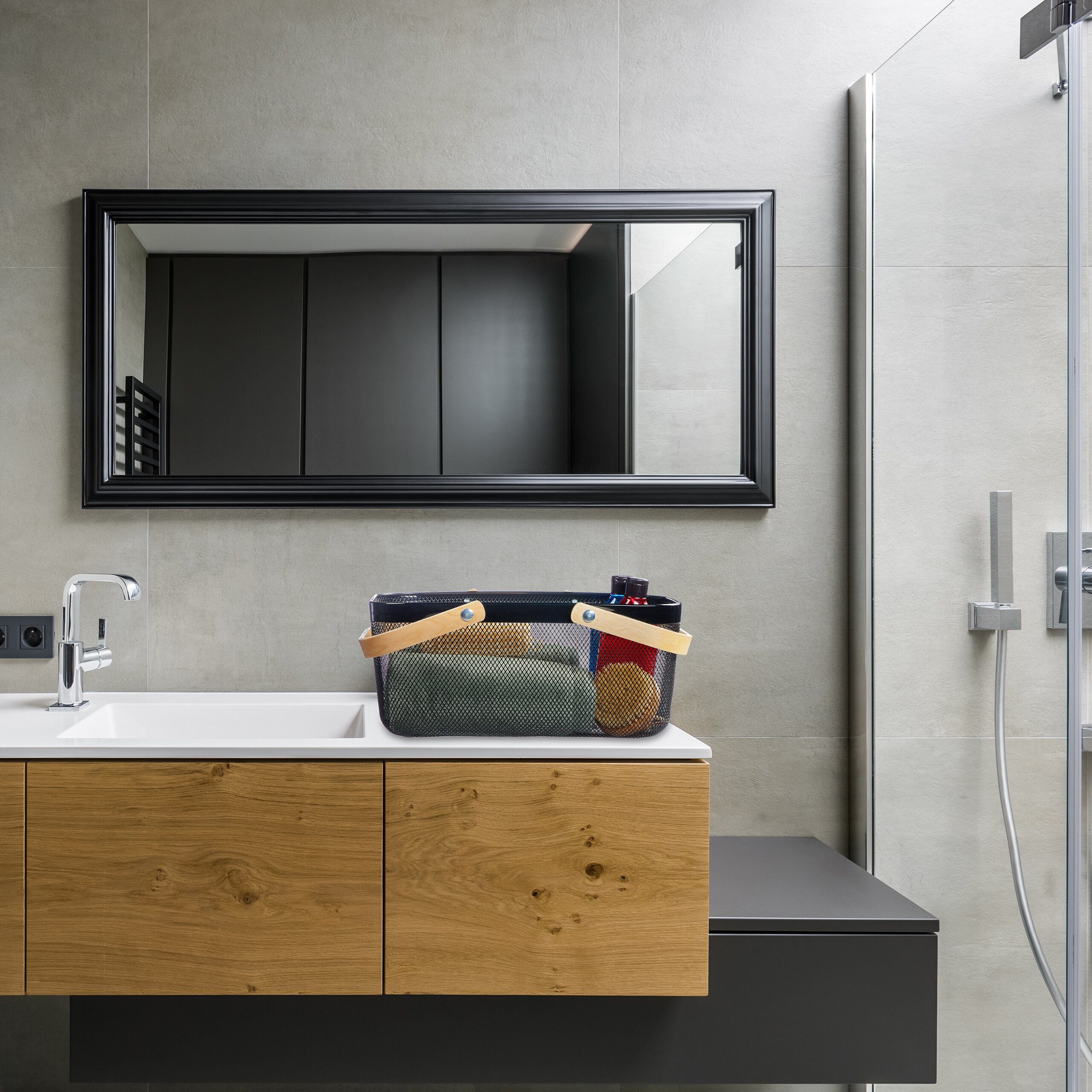 relaxdays Aufbewahrungskorb Eckiger Drahtkorb mit Henkeln, schwarz günstig online kaufen