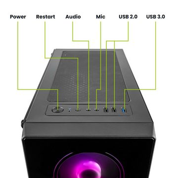 Megaport Gaming-PC (AMD Ryzen 7 5700X 8x3,40 GHz 5700X, GeForce RTX4060 8GB, 16 GB RAM, 1000 GB SSD, Luftkühlung, Windows 11, WLAN)