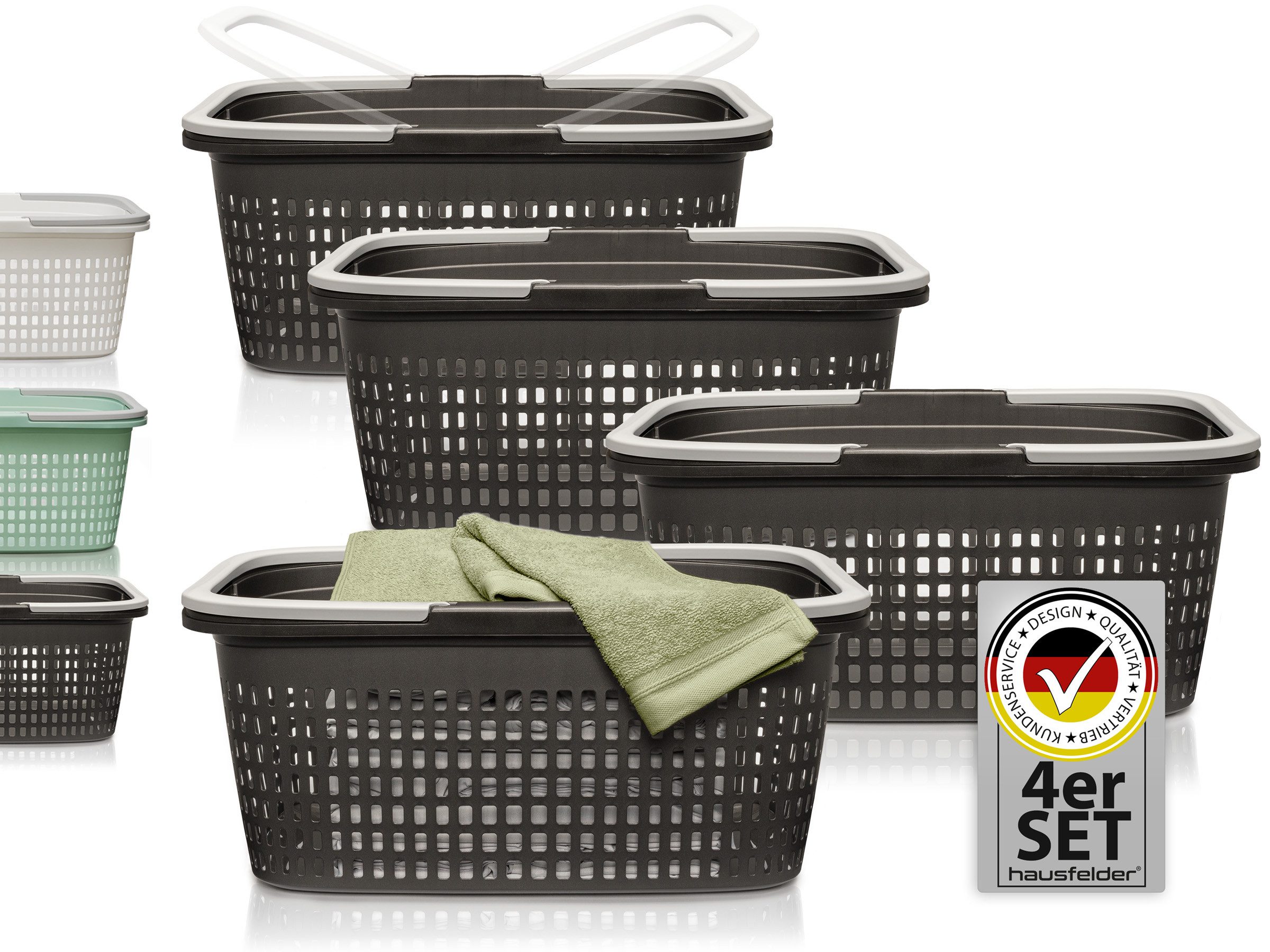 Hausfelder Wäschekorb Wäschewanne 58x37x25cm (Anthrazit-Schwarz, 4 günstig online kaufen