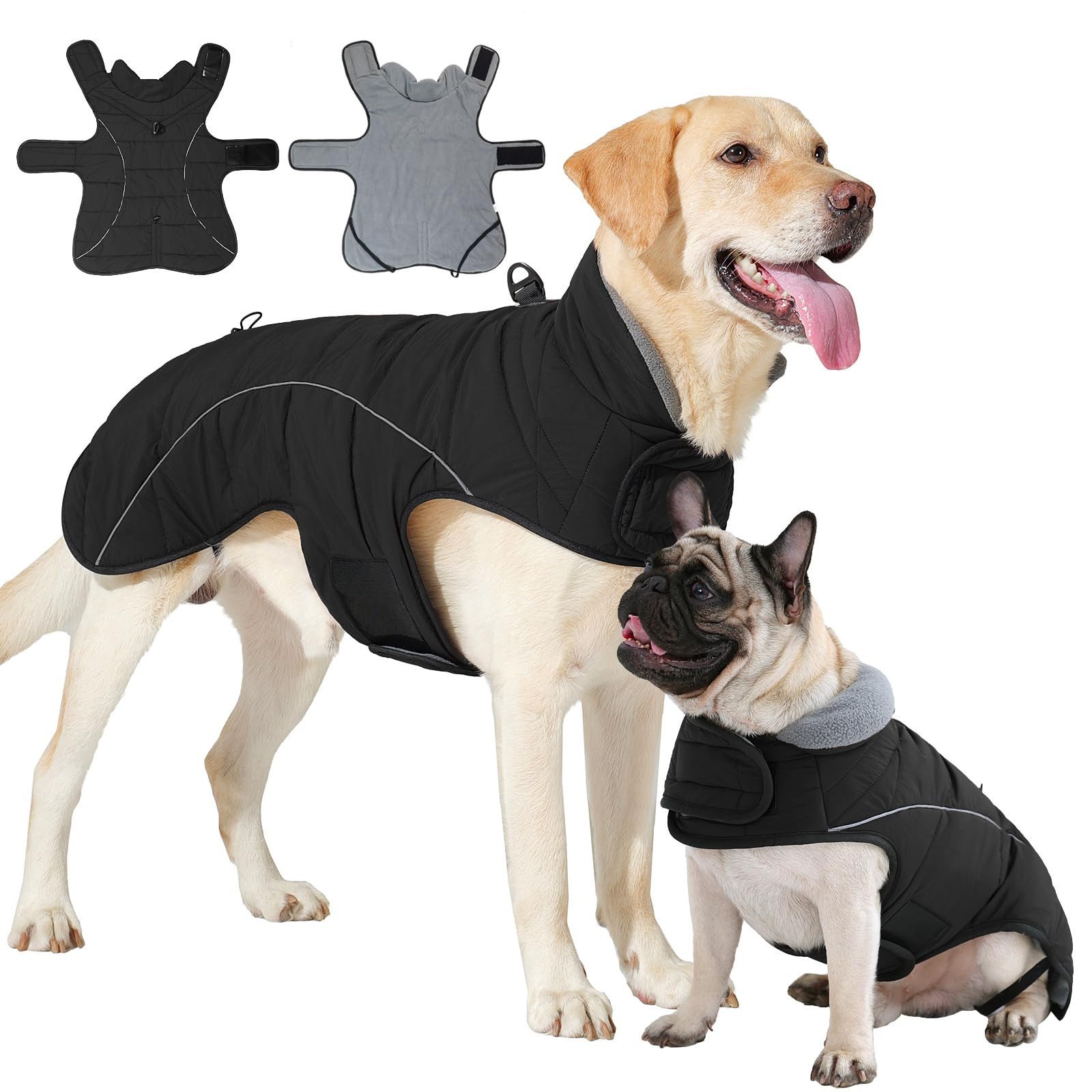 Ledander Hundejacke Mantel Hund Wasserdicht Hundemantel mit D-Ring Reflektierend, mit Klettverschluss Winterjacke Kleine Mittlere Grosse Hunde von Ledander