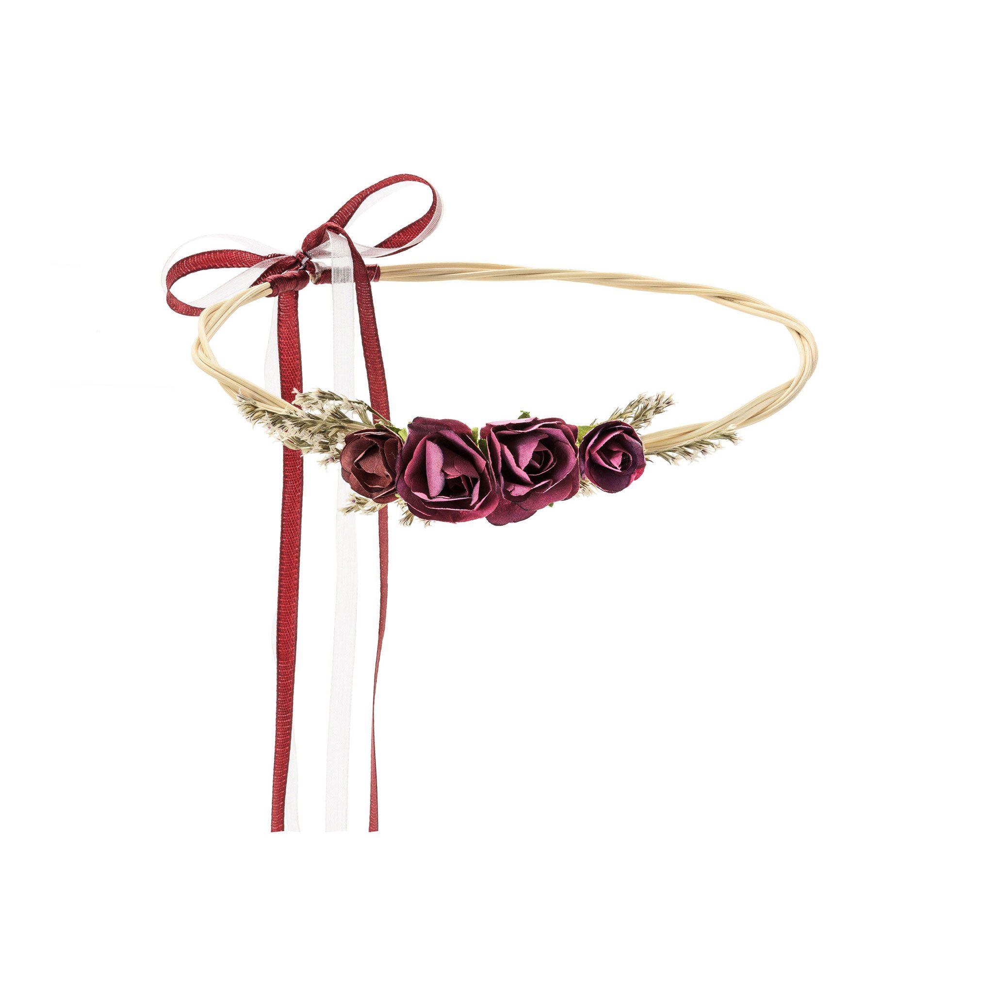 partydeco Diadem, Blumenkranz für Haare 18cm Haarkranz mit Blumen Weinrot / Bordeaux