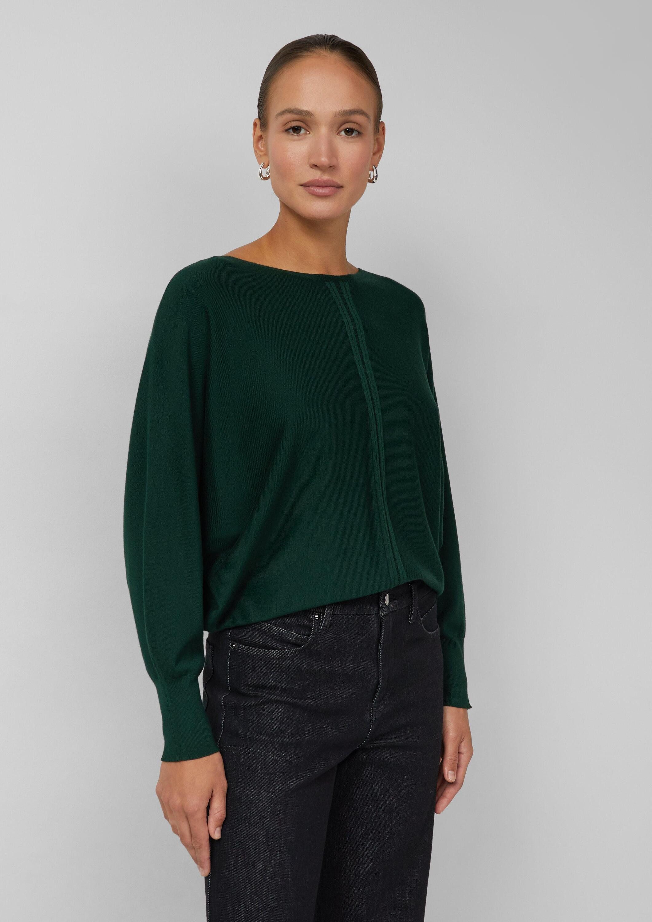 s.Oliver Longpullover Strickpullover Feinstrick-Pullover im Relaxed Fit mit Ajour-Details