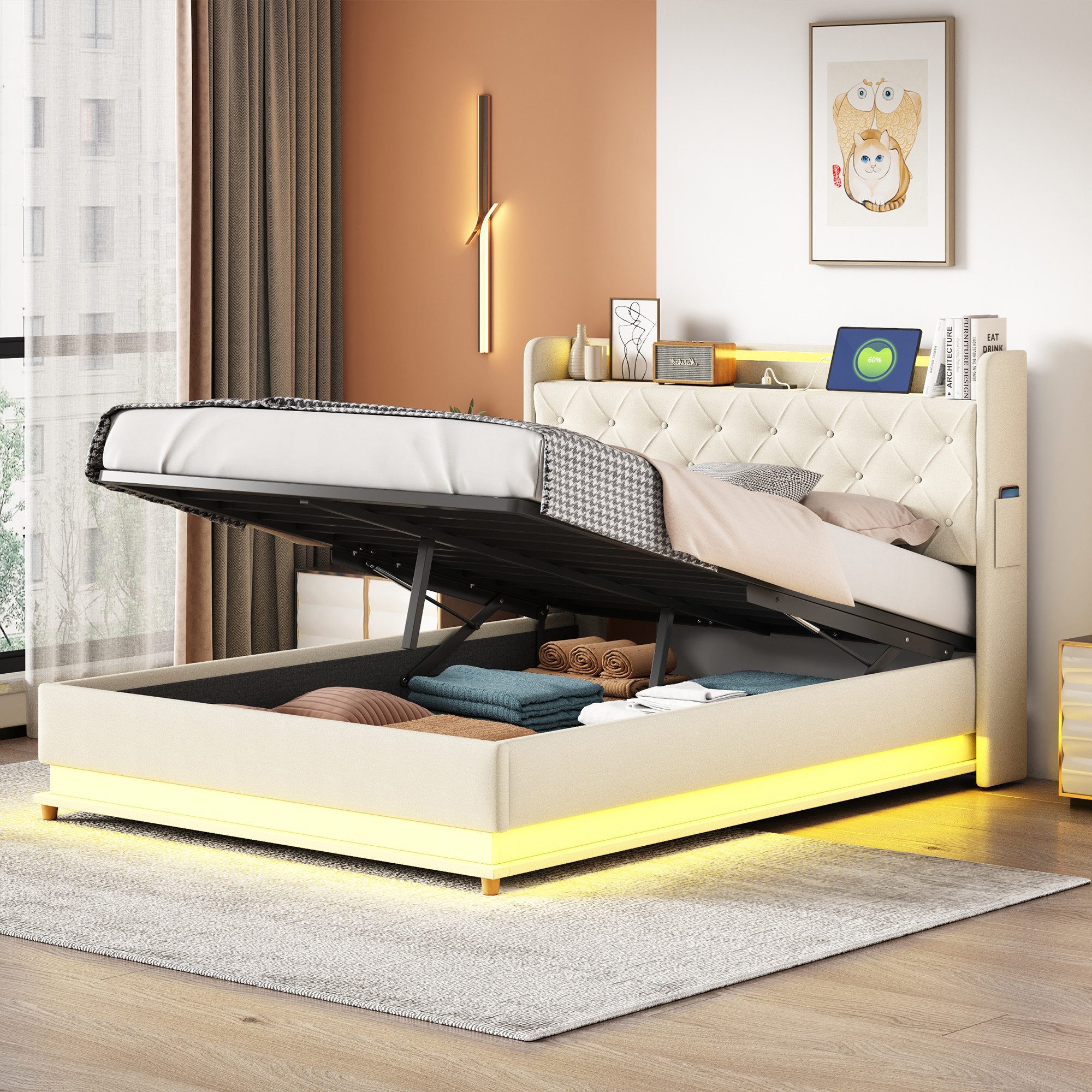 OKWISH Polsterbett Funktionsbett mit USB-Ladeanschluss und günstig online kaufen