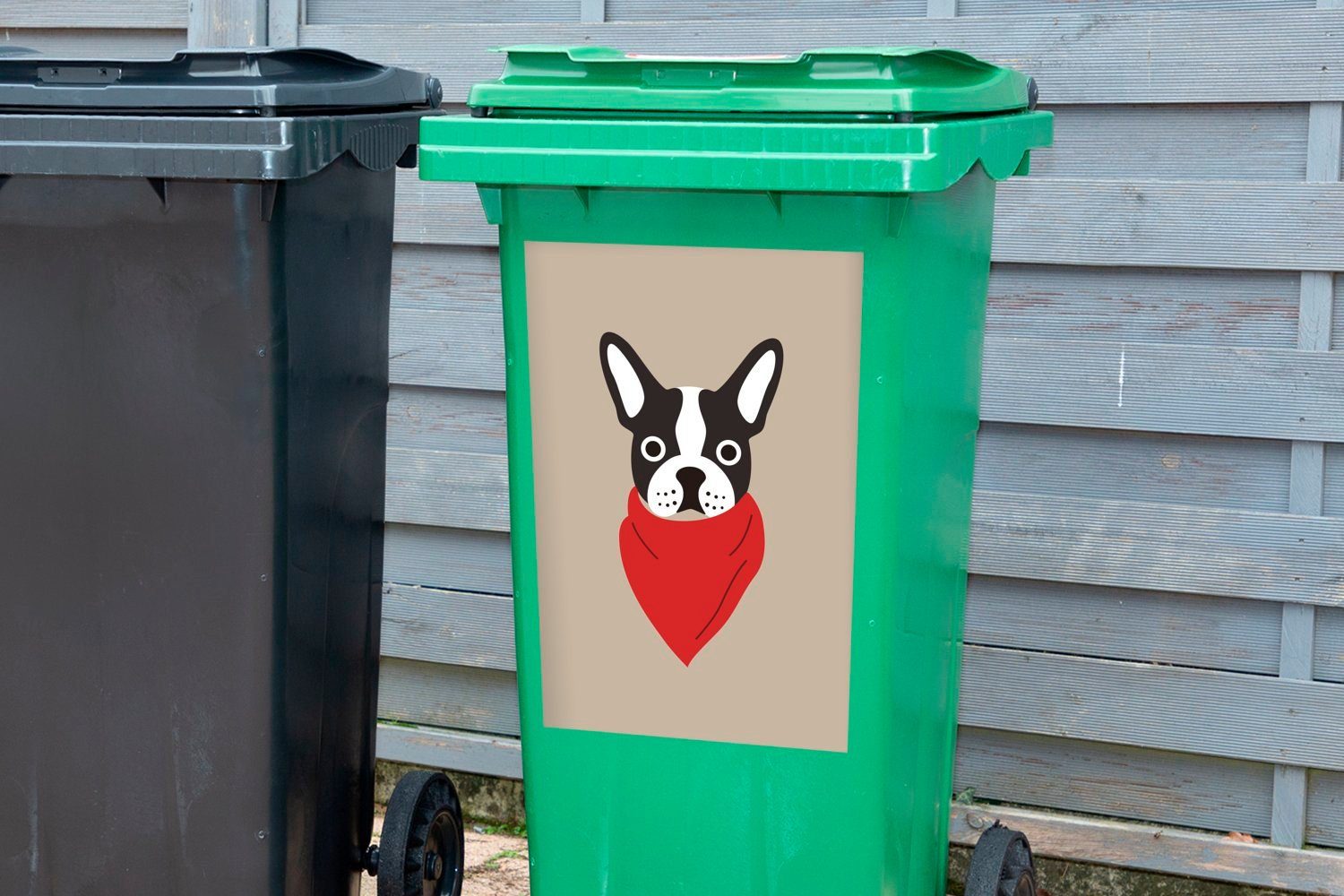 MuchoWow Mülltonne, Sticker, Kopftuch Container, Kinder mit Mülleimer-aufkleber, Hund Abfalbehälter St), (1 Illustration Wandsticker