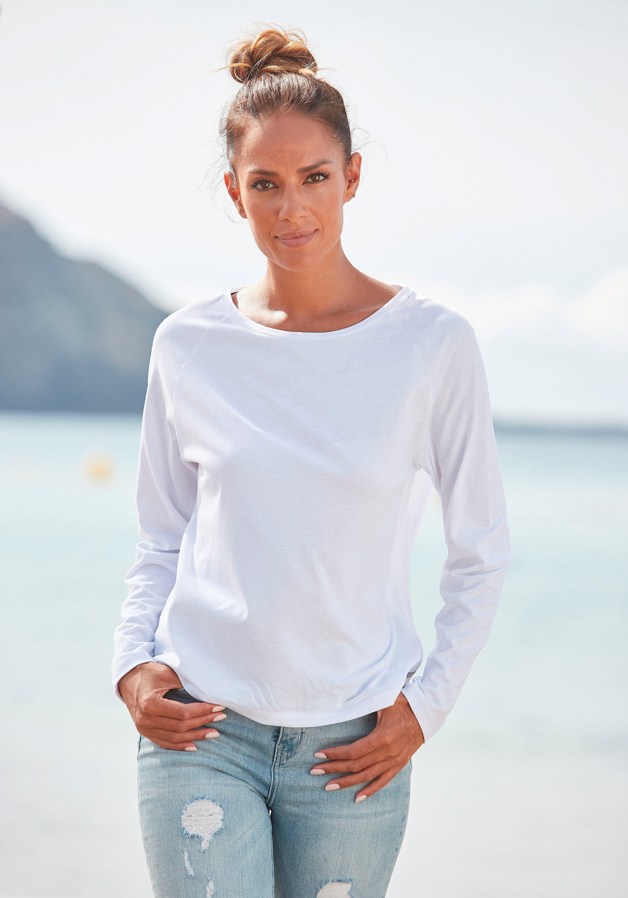 Elbsand Longsleeve Tinna mit Logodruck hinten, Langarmshirt aus Baumwoll-Mix, sportlich-casual weiß