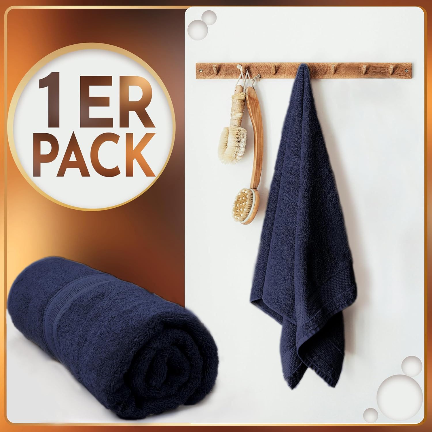 NatureMark Saunatuch Frottier Saunatücher 80x200cm, 100% Baumwolle (1-St), Premium Qualität SAUNATUCH Sauna-Handtuch, 80x200cm, Navy blau – Bild 2 von 5