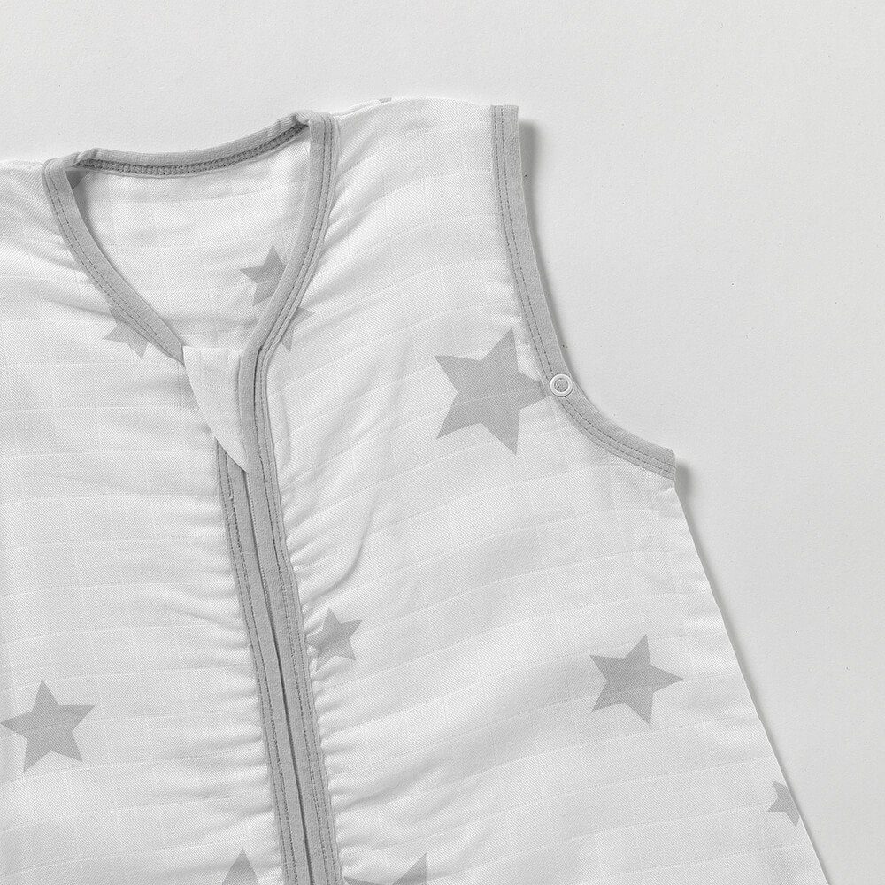 Schlummersack Kinderschlafsack, Musselin Schlafsack zertifiziert Füßen, mit OEKO-TEX 0.5 Tog Sterne grau