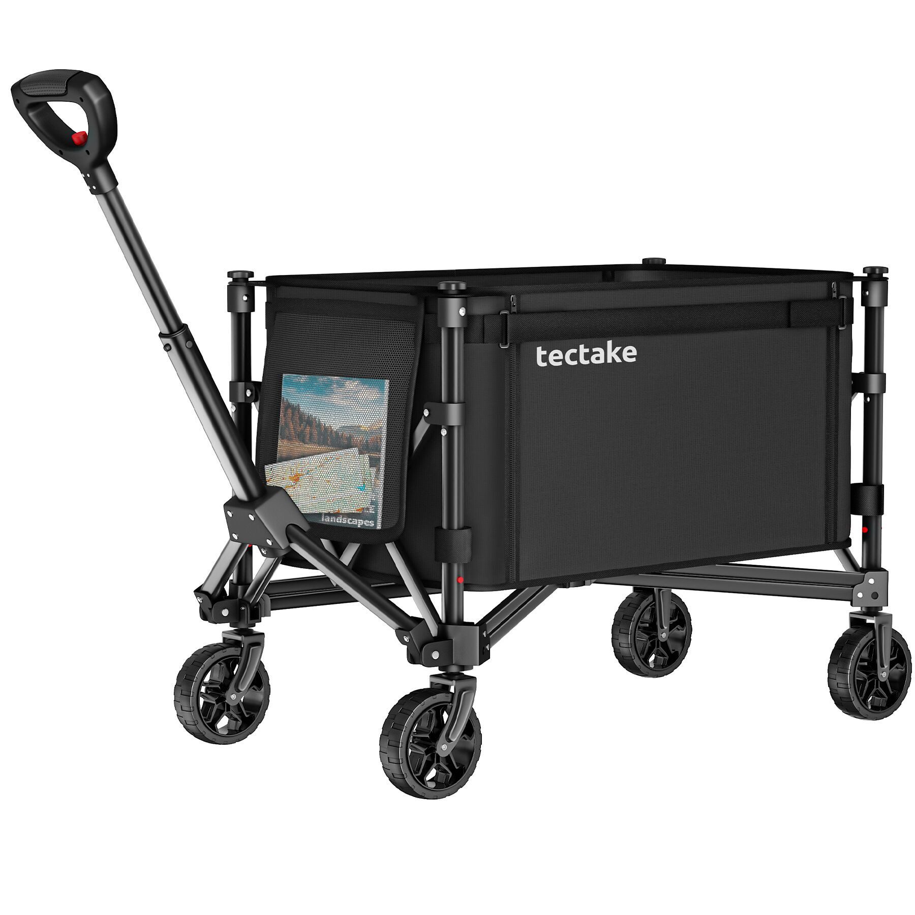 tectake Bollerwagen Handwagen SmartRider faltbar, Profilräder, Teleskopgriff (1 Transportwagen, 1-tlg., 120L Volumen in Schwarz mit abnehmbarer Plane aus Oxford-Gewebe), faltbar