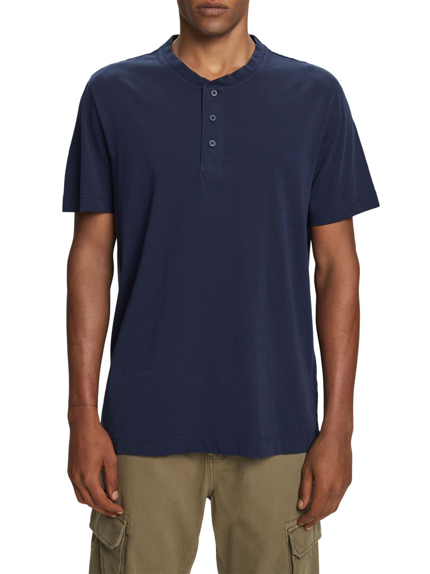 Baumwolle NAVY (1-tlg) Esprit T-Shirt by 100 % Henley-T-Shirt, edc