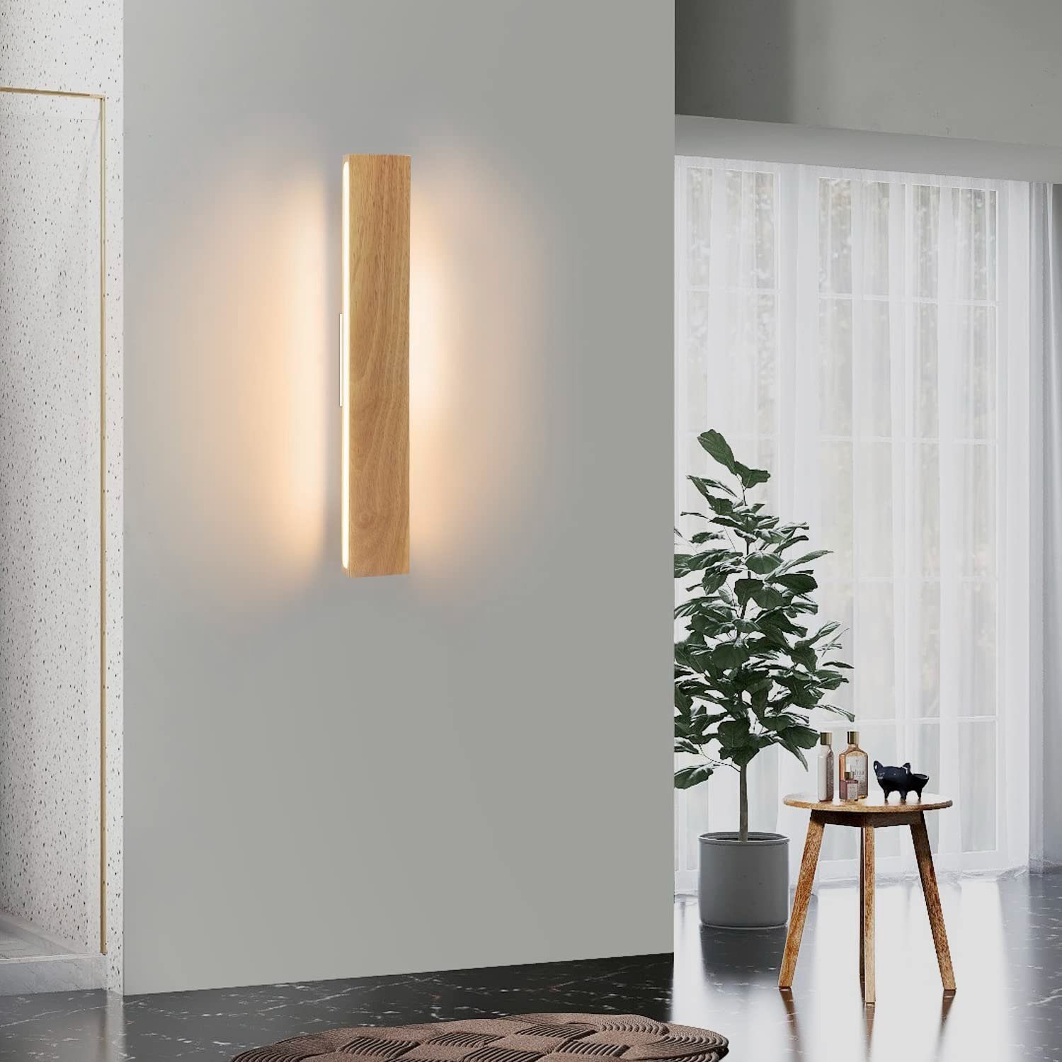 Holz Warmweiß, ZMH Holzfarbe Wandlampe Design, und 300° integriert, Drehbar, fest 52cm, Up Wandleuchte Down LED LED 52cm 17W innen Flurlampe Modern