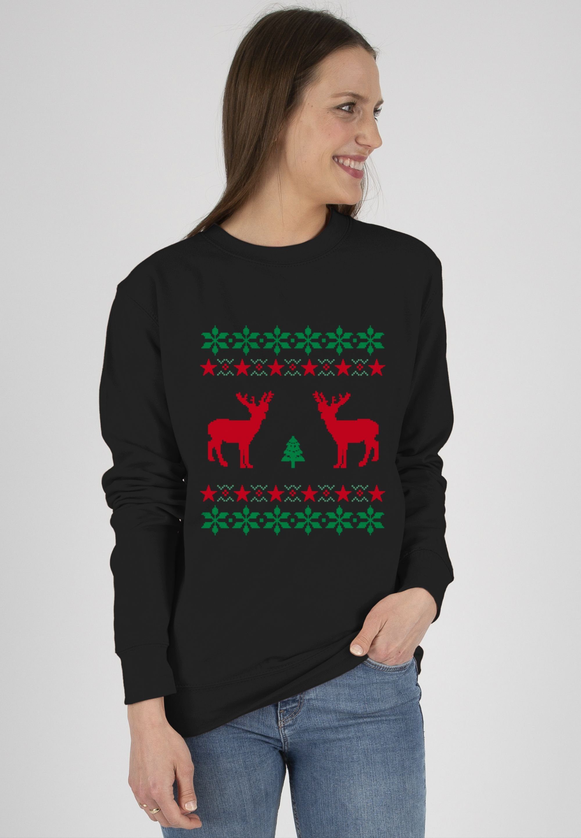 Sweatshirt Rentier Weihnachten Pixel Schwarz 1 Shirtracer (1-tlg) Norweger Weihachten Kleidung