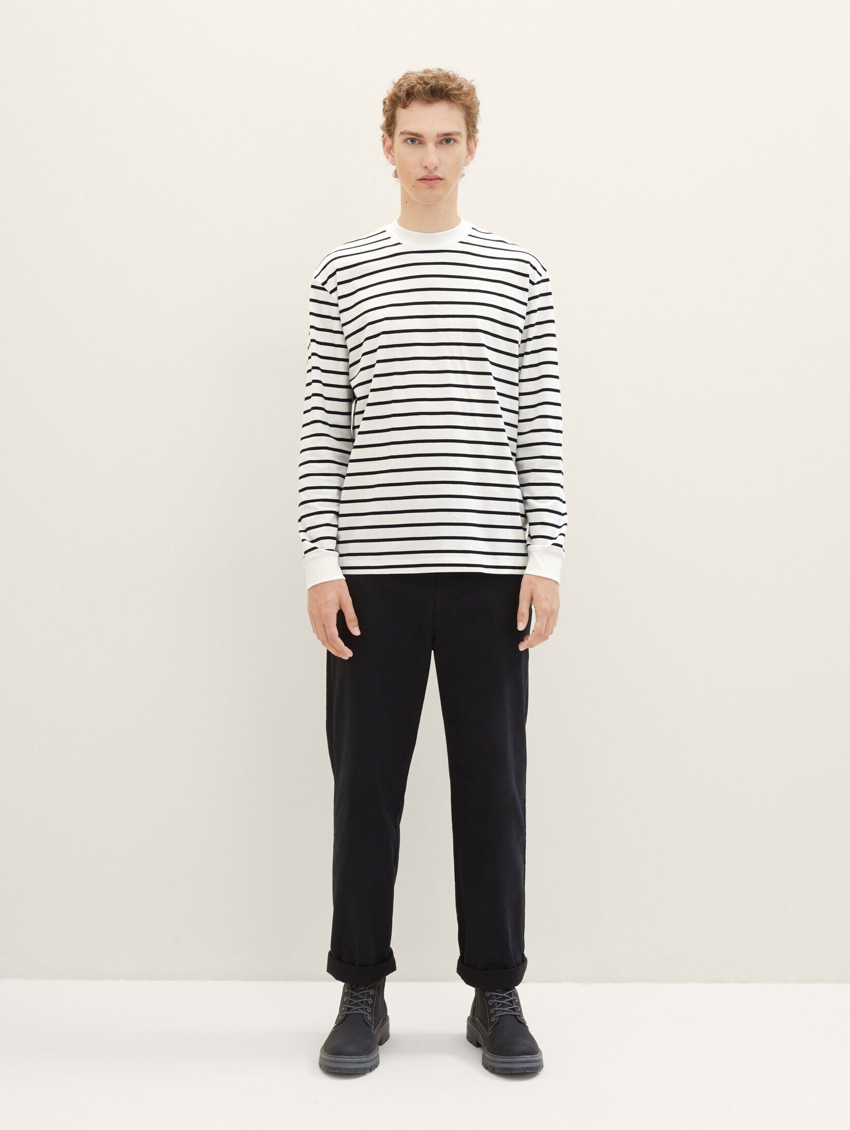 TOM Langarmshirt stripe TAILOR Gestreiftes yd white black Denim T-Shirt