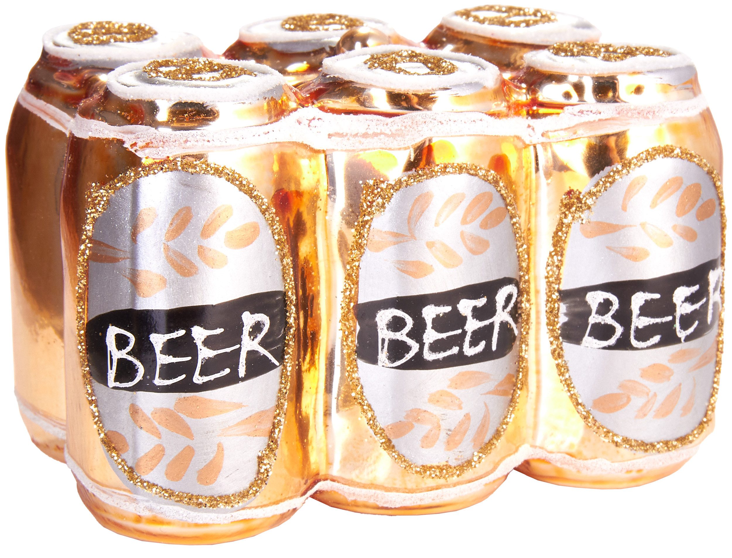 BRUBAKER Christbaumschmuck Mundgeblasene Weihnachtskugel Dosenbier Six-Pack, Tannenbaumanhänger für Bierfreunde aus Glas, handbemalt - 8 cm