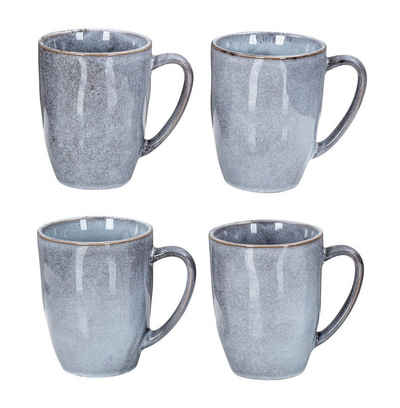 Levandeo® Becher, Steingut Becher 4er Set 300ml Tasse Grau Kaffeetasse Modern Design