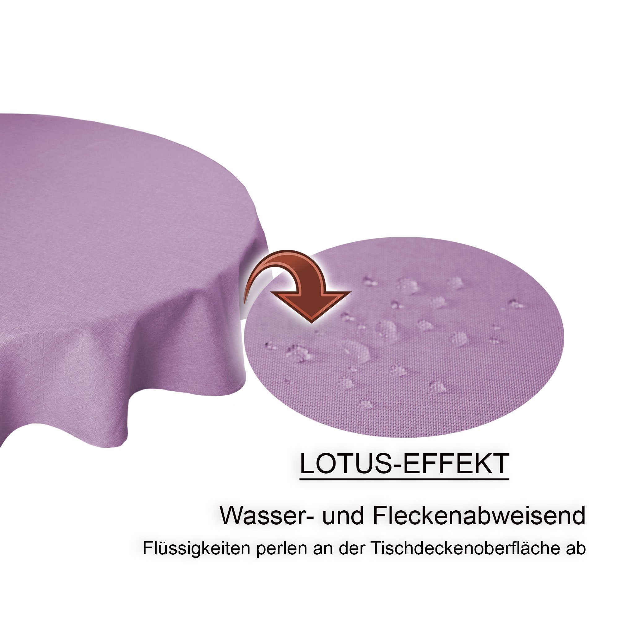 Lotus 180 rund Leinenoptik wasserabweisend Tischdecke Ø cm (1-tlg) flieder Tischdecke Deko Haus beschichtet und