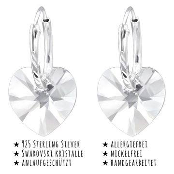 Monkimau Paar Ohrhänger Damen Ohrringe Herz Creolen Ohrhänger 925 Silber (Packung), mit Swarovski Kristallen